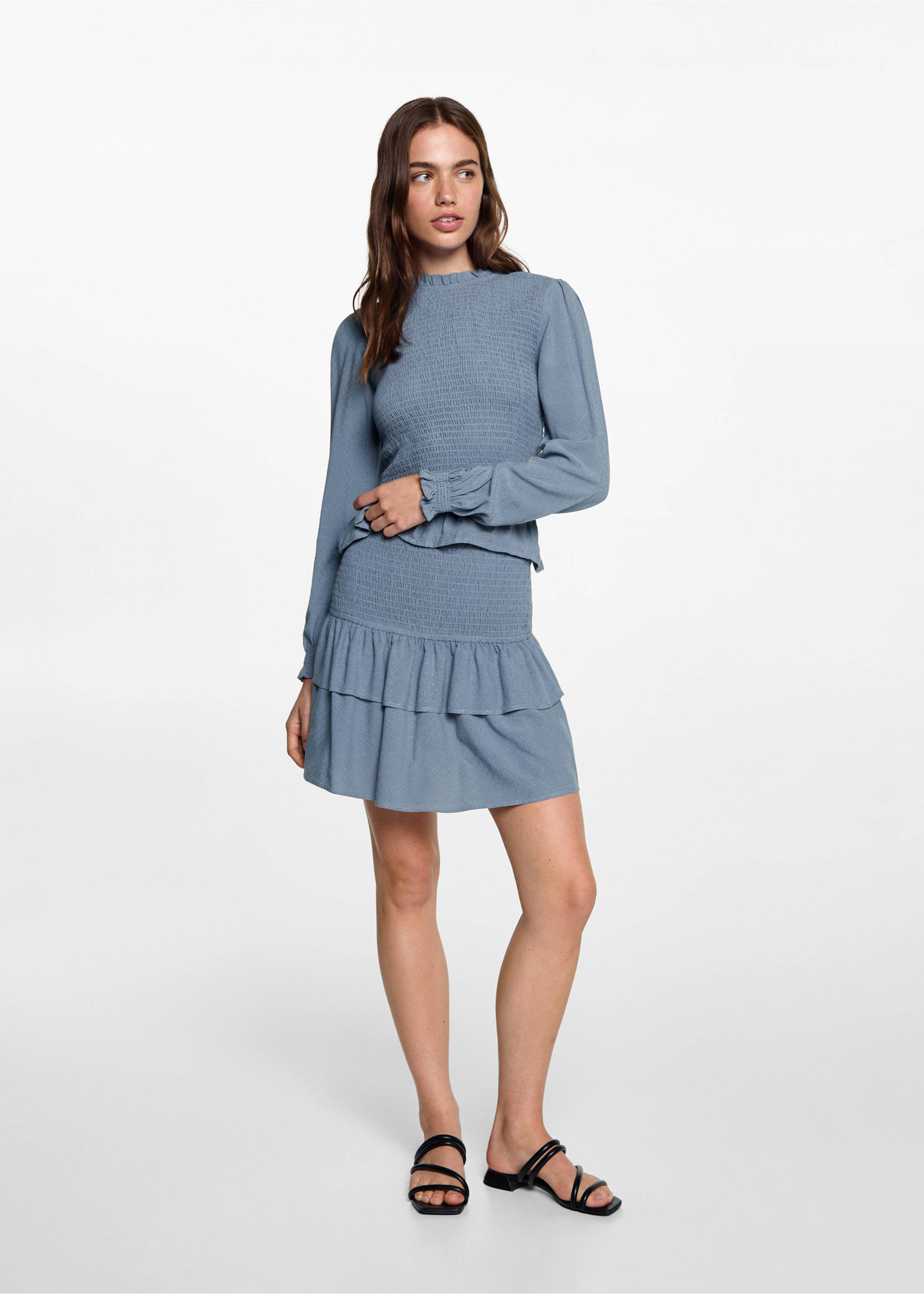 Gathered skirt with ruffles - General plane, Blue. Ref: 77094042-00.