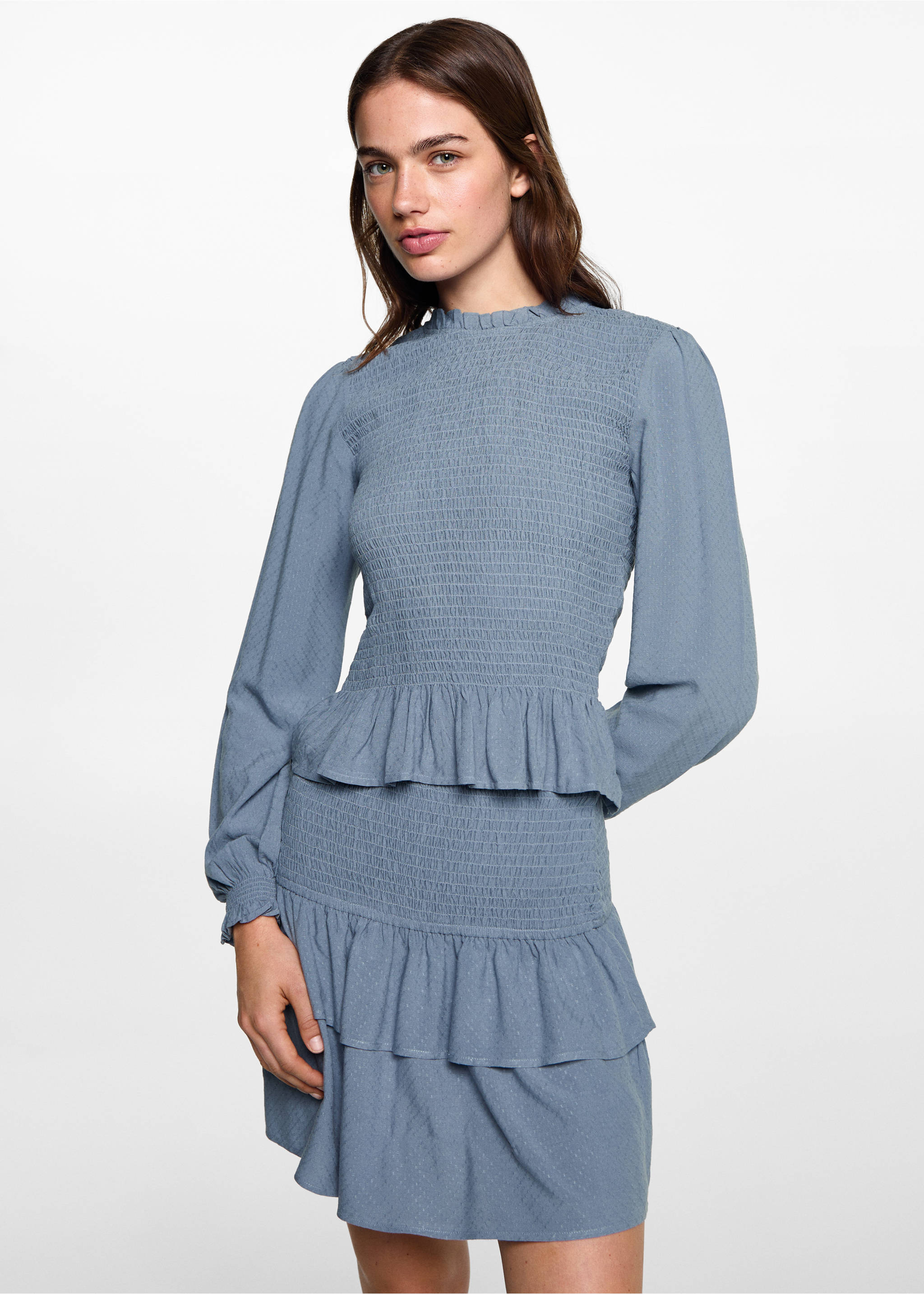 Gathered skirt with ruffles - Medium plane, Blue. Ref: 77094042-00.