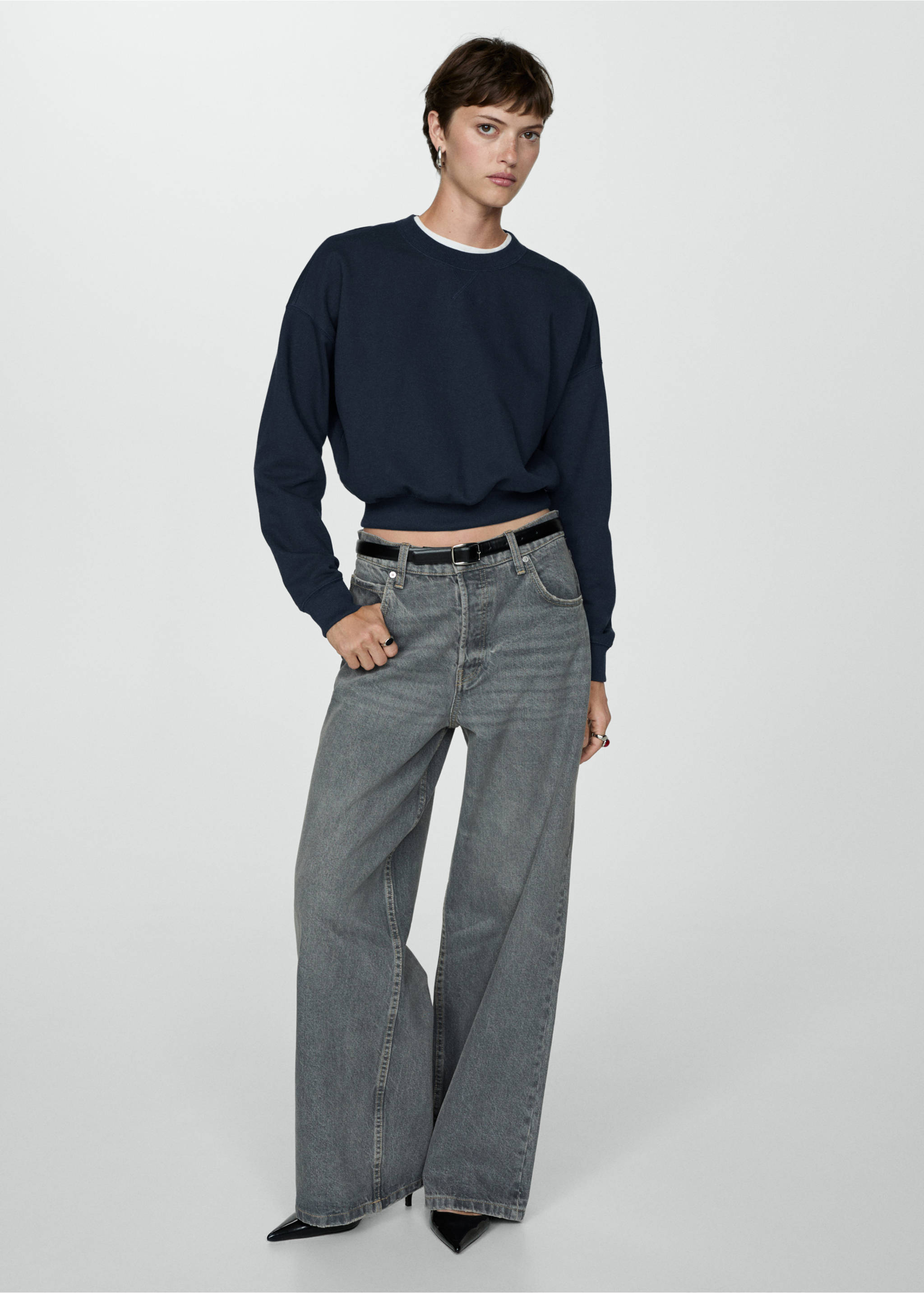 Sudadera algodón cuello redondo - Plano general, Azul noche. Ref: 77094047-00.