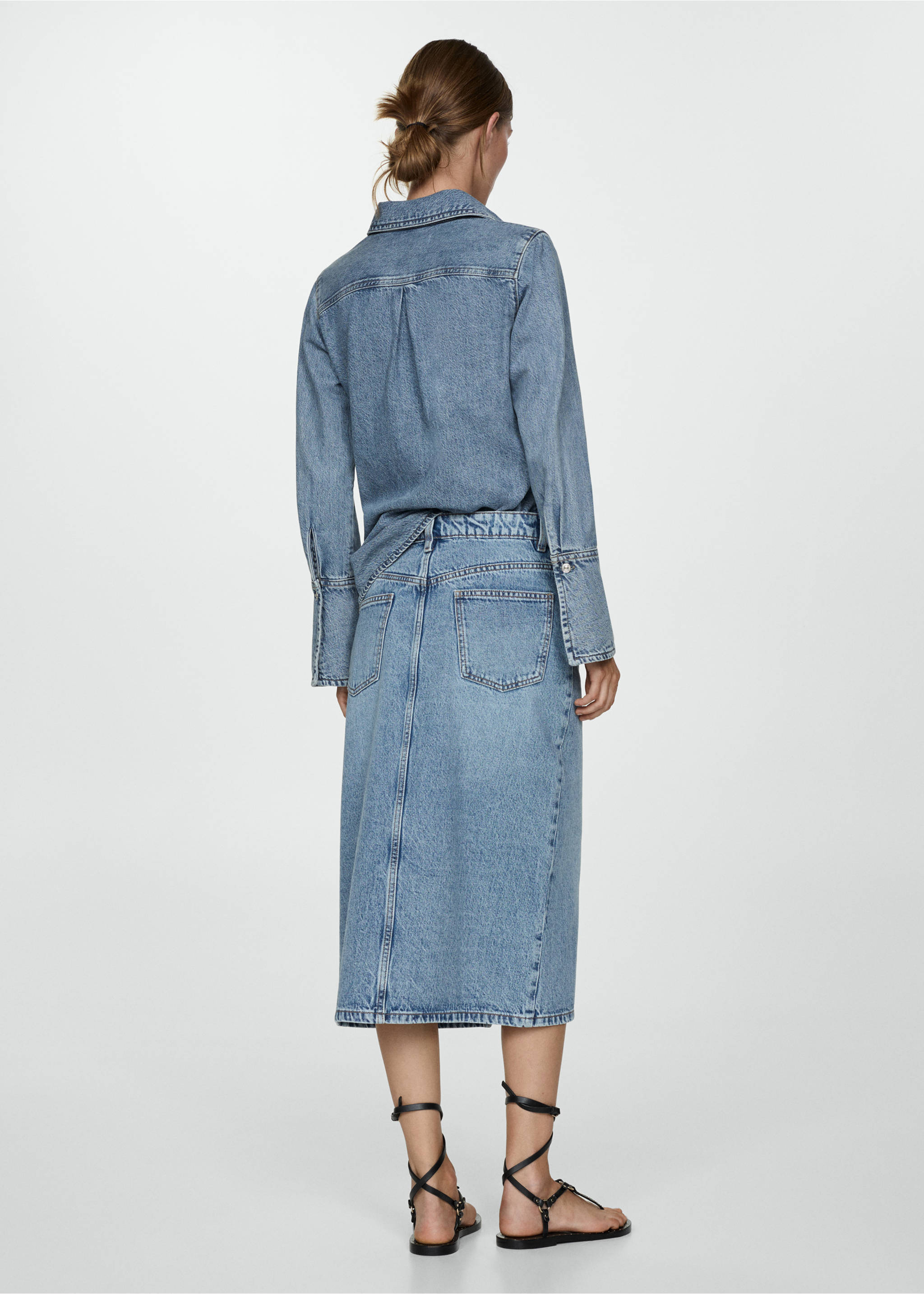 Denim midi-skirt - Reverse of the article, Medium Blue. Ref: 77094054-00.