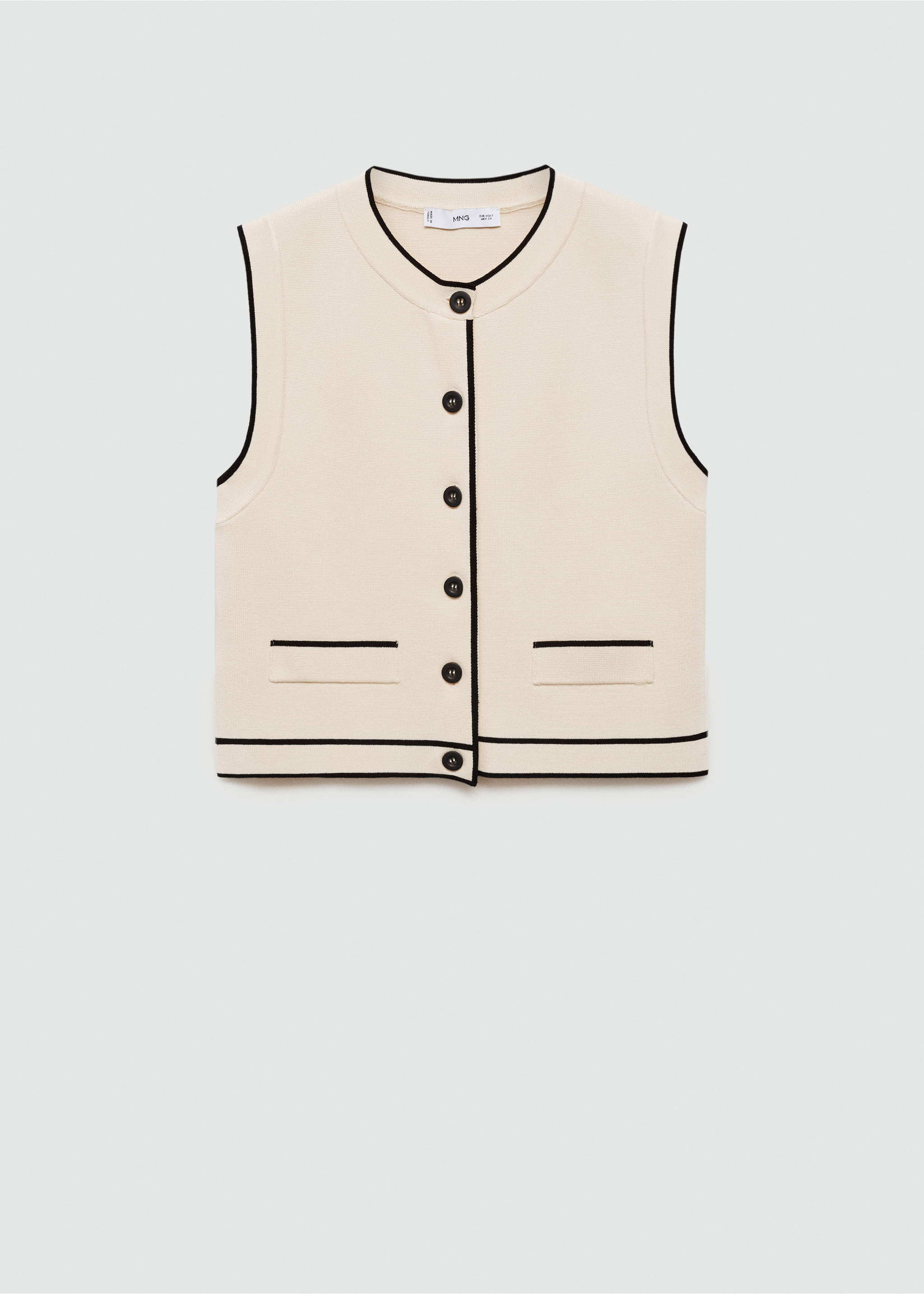Knitted waistcoat with contrast piping - Article without model, Ecru. Ref: 77094056-00.