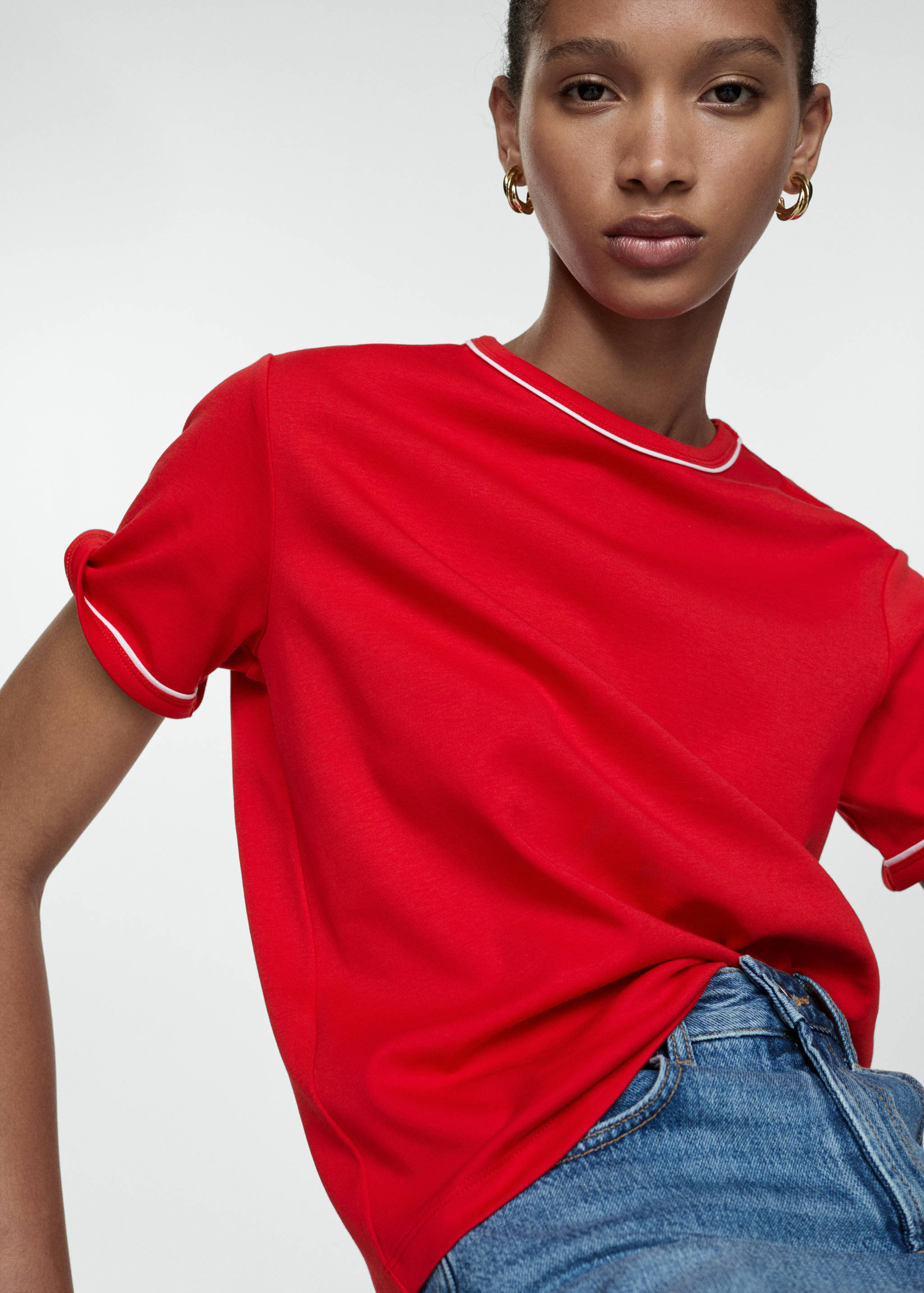 Βαμβακερό μπλουζάκι με τελείωμα σε αντίθεση - Μεσαίο πλάνο