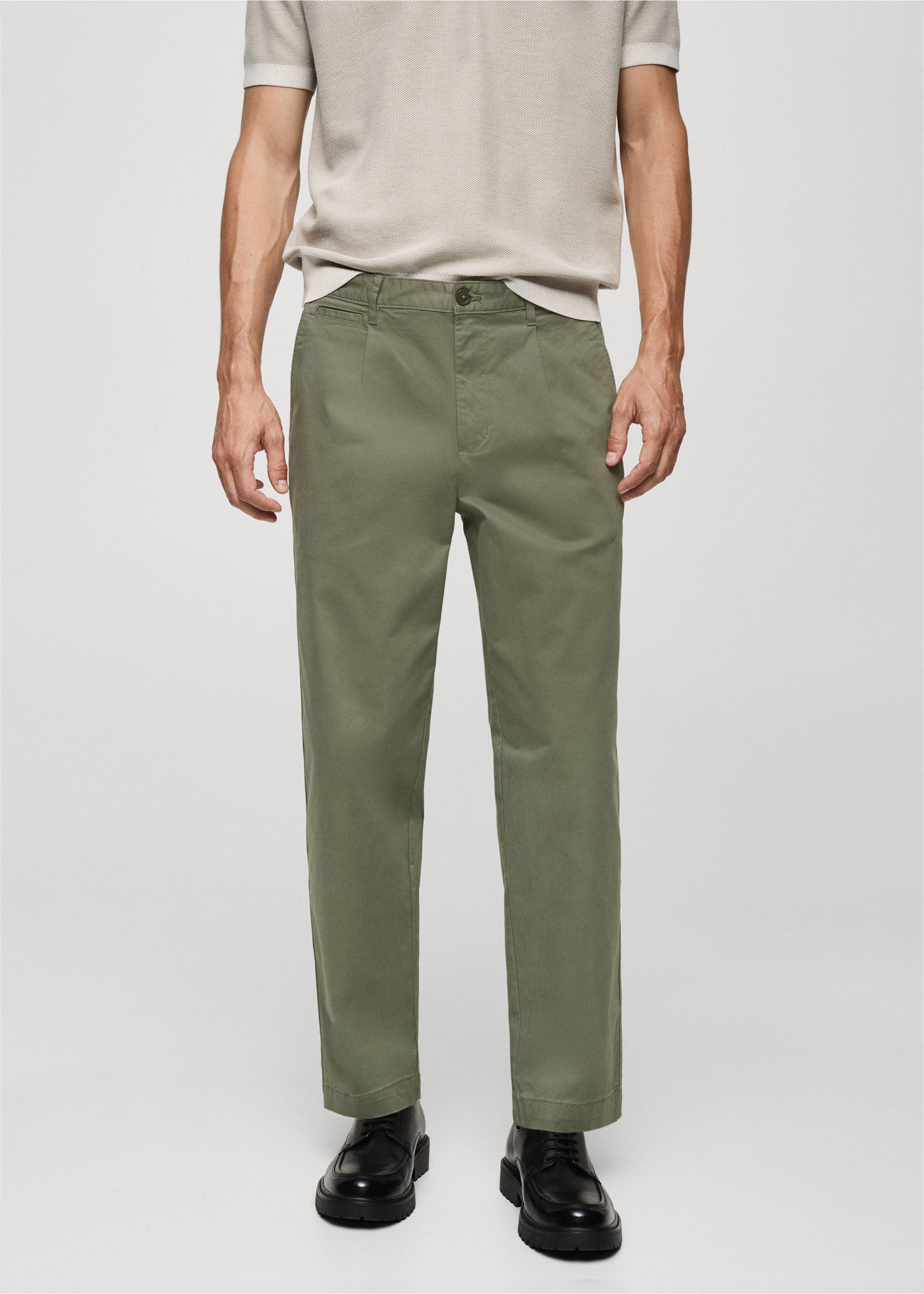 Regular Fit Bundfaltenhose aus Baumwolle - Mittlere Ansicht, Pastellgrün. Ref: 77094432-00.