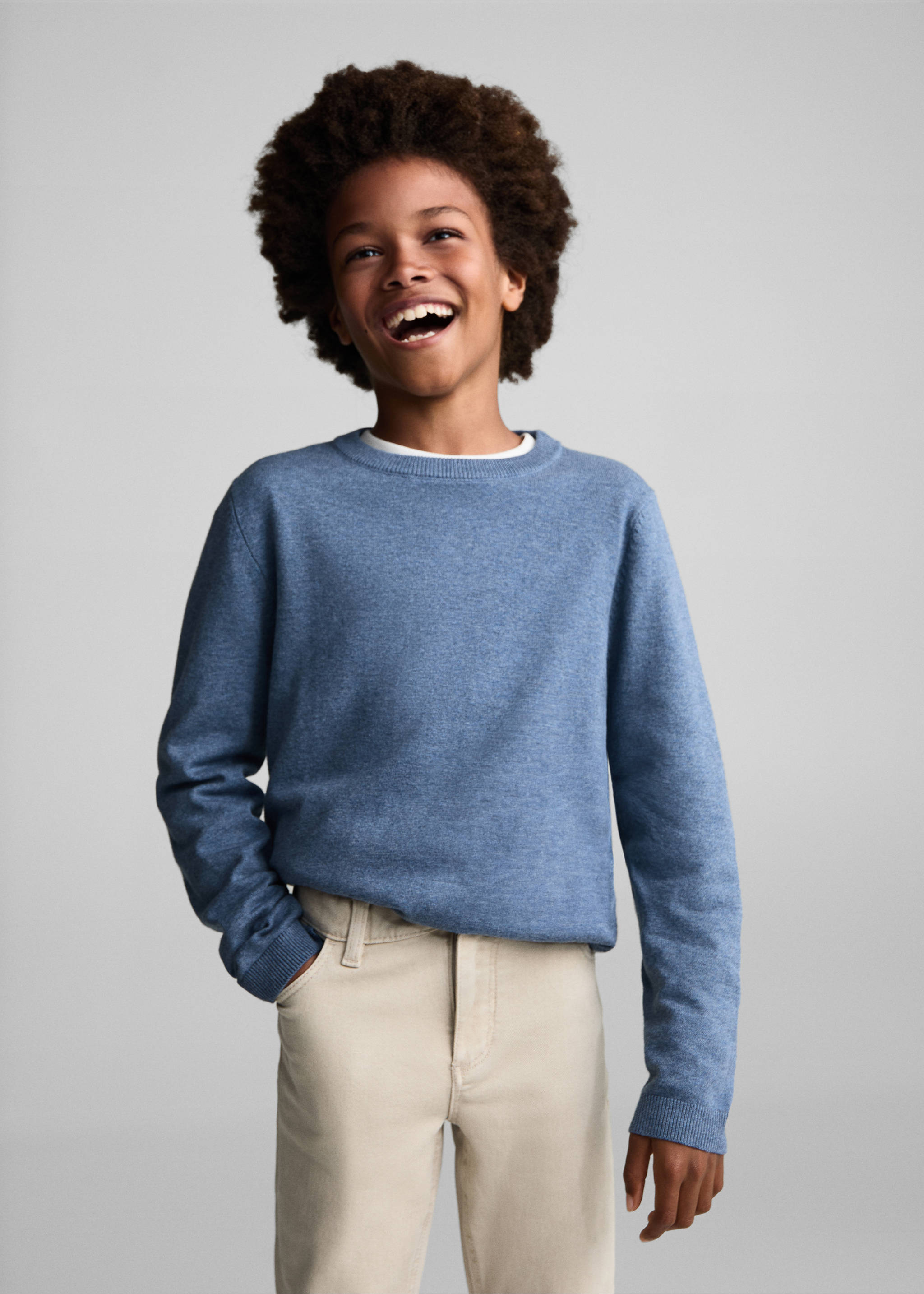 Knit cotton sweater - Medium plane, Blue. Ref: 77094433-00.