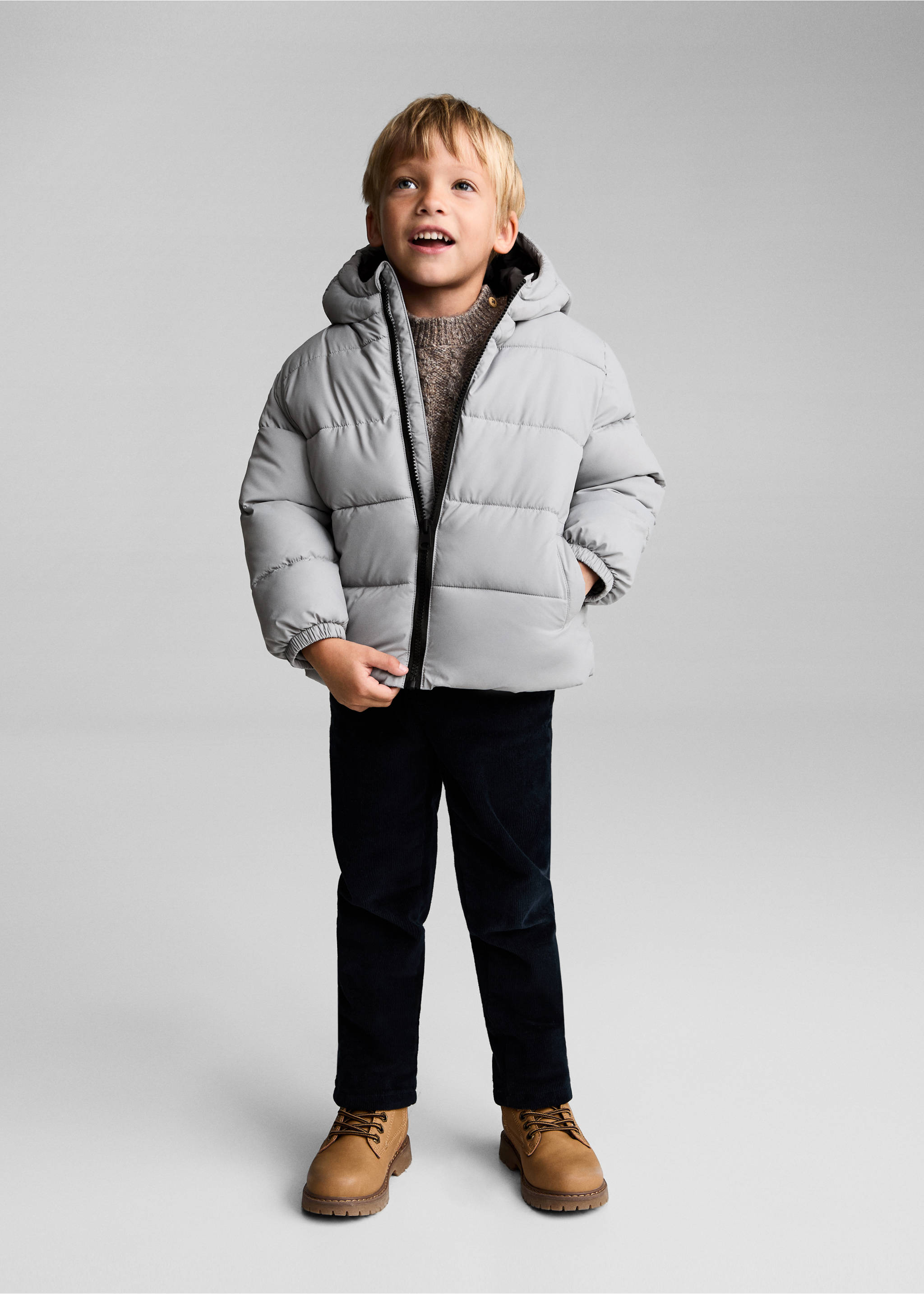 Hood puffer coat - General plane, Light/Pastel Grey. Ref: 77094435-00.