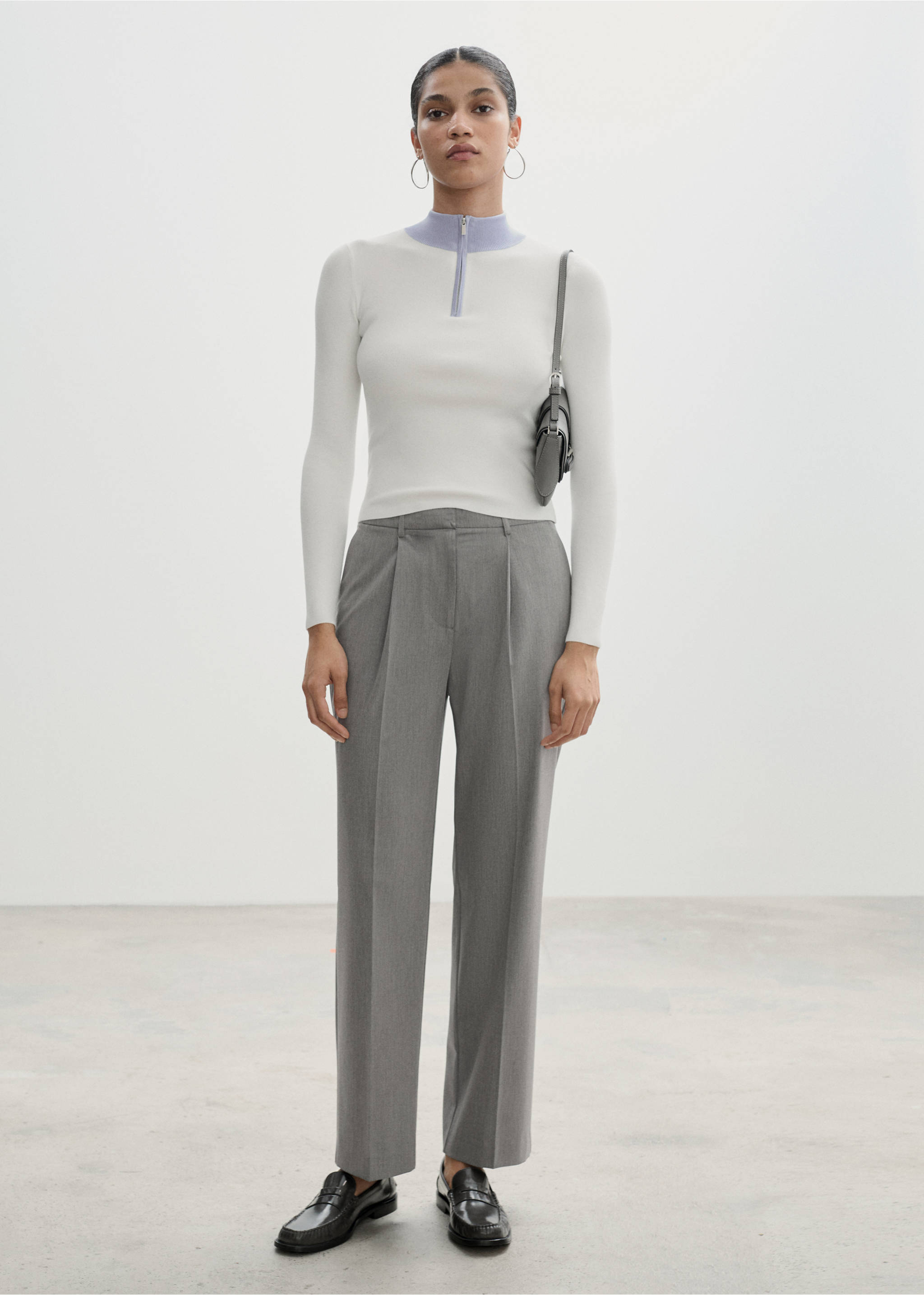 Straight-fit pleated trousers - General plane, Light Heather Grey. Ref: 77094438-00.