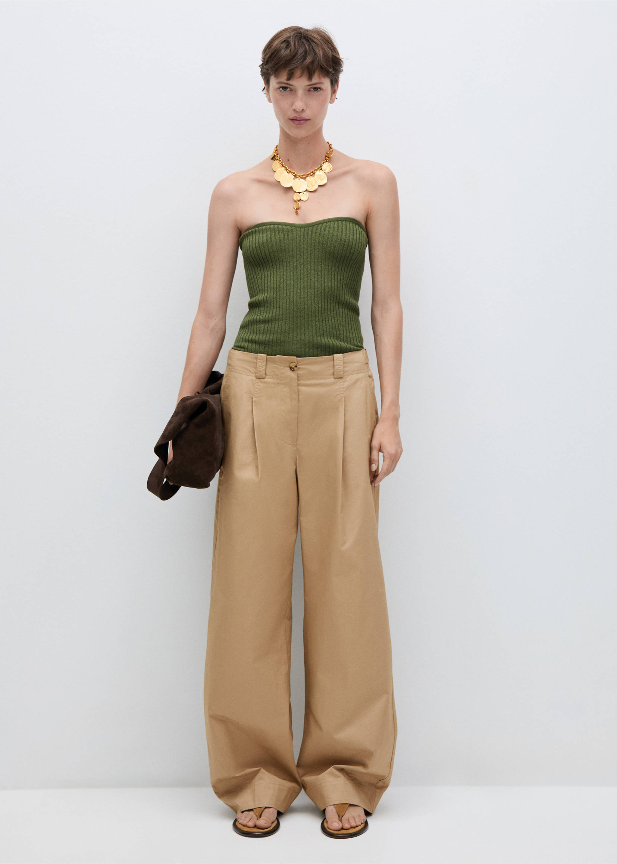 Wide leg pleated trousers - General plane, Beige. Ref: 77094439-00.