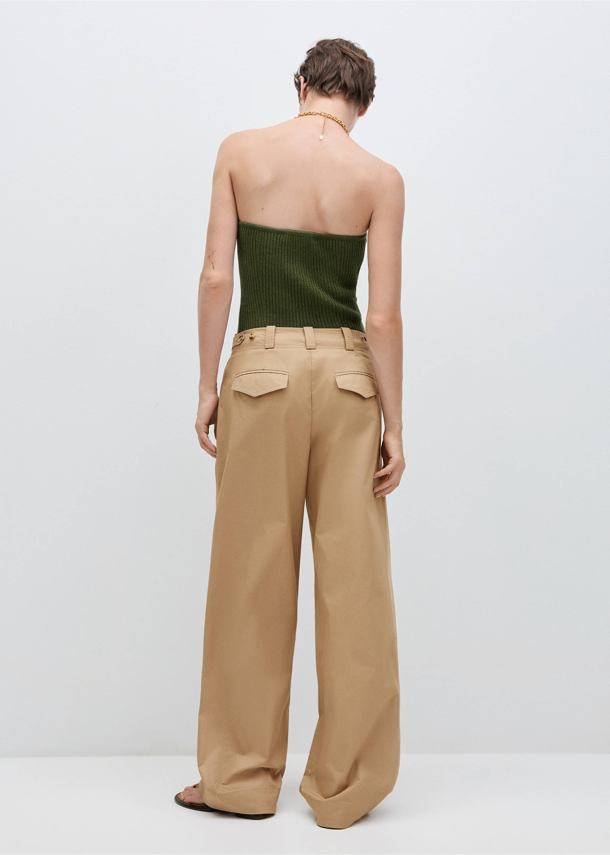 Wide leg pleated trousers - Reverse of the article, Beige. Ref: 77094439-00.