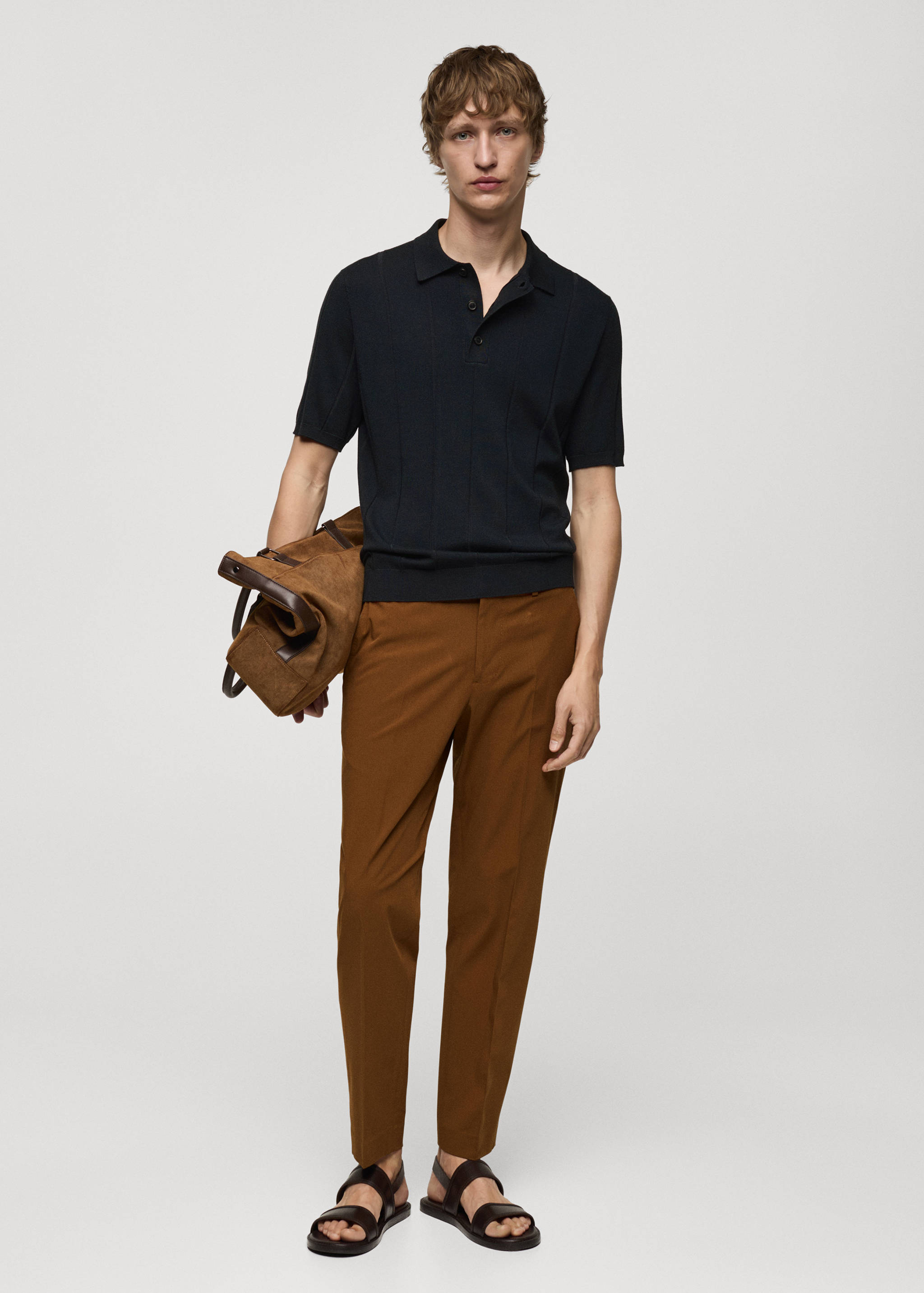 Fine rib-knit polo shirt - General plane