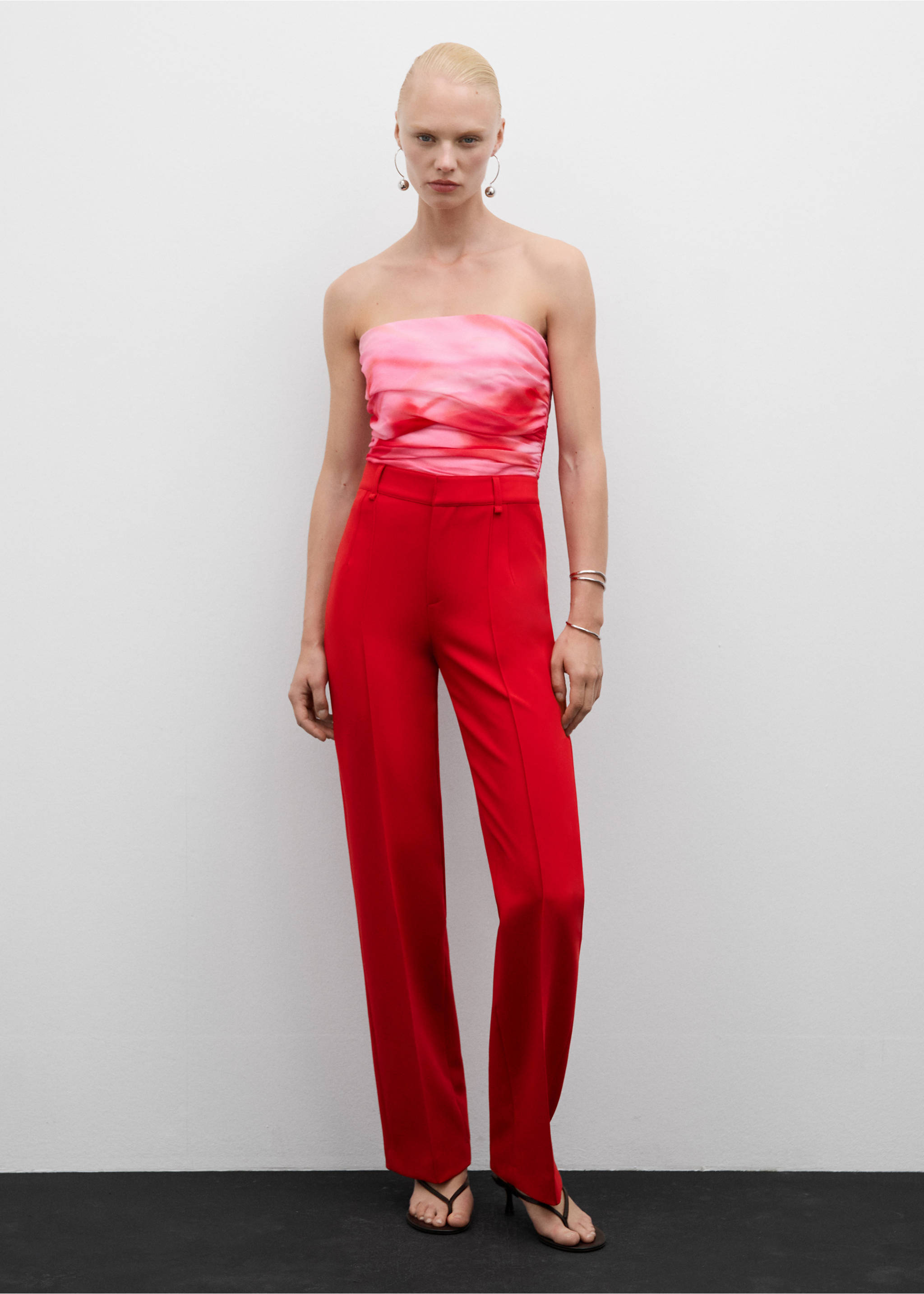 Straight-fit trousers with decorative seams - General plane, Red. Ref: 77094453-00.