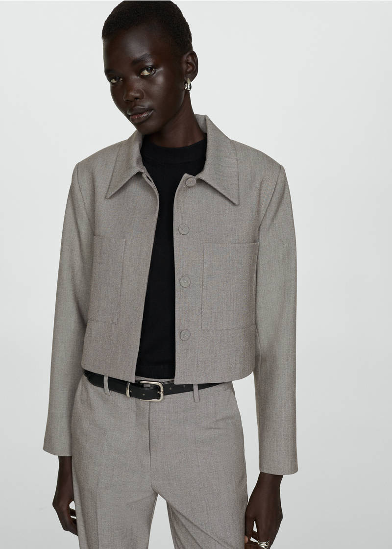 Cropped jacket with pockets - Light Heather Grey