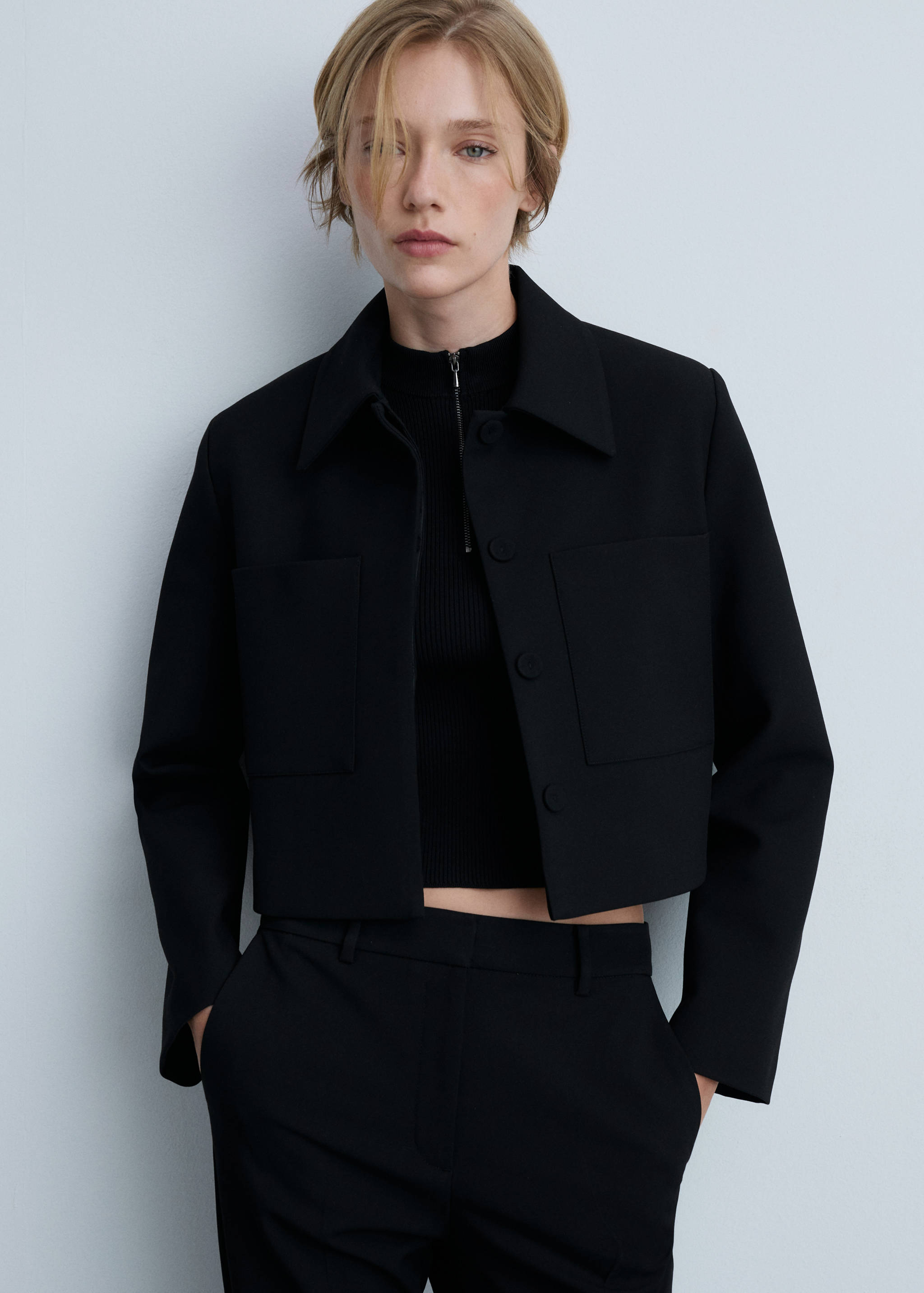 Cropped jacket with pockets - Medium plane