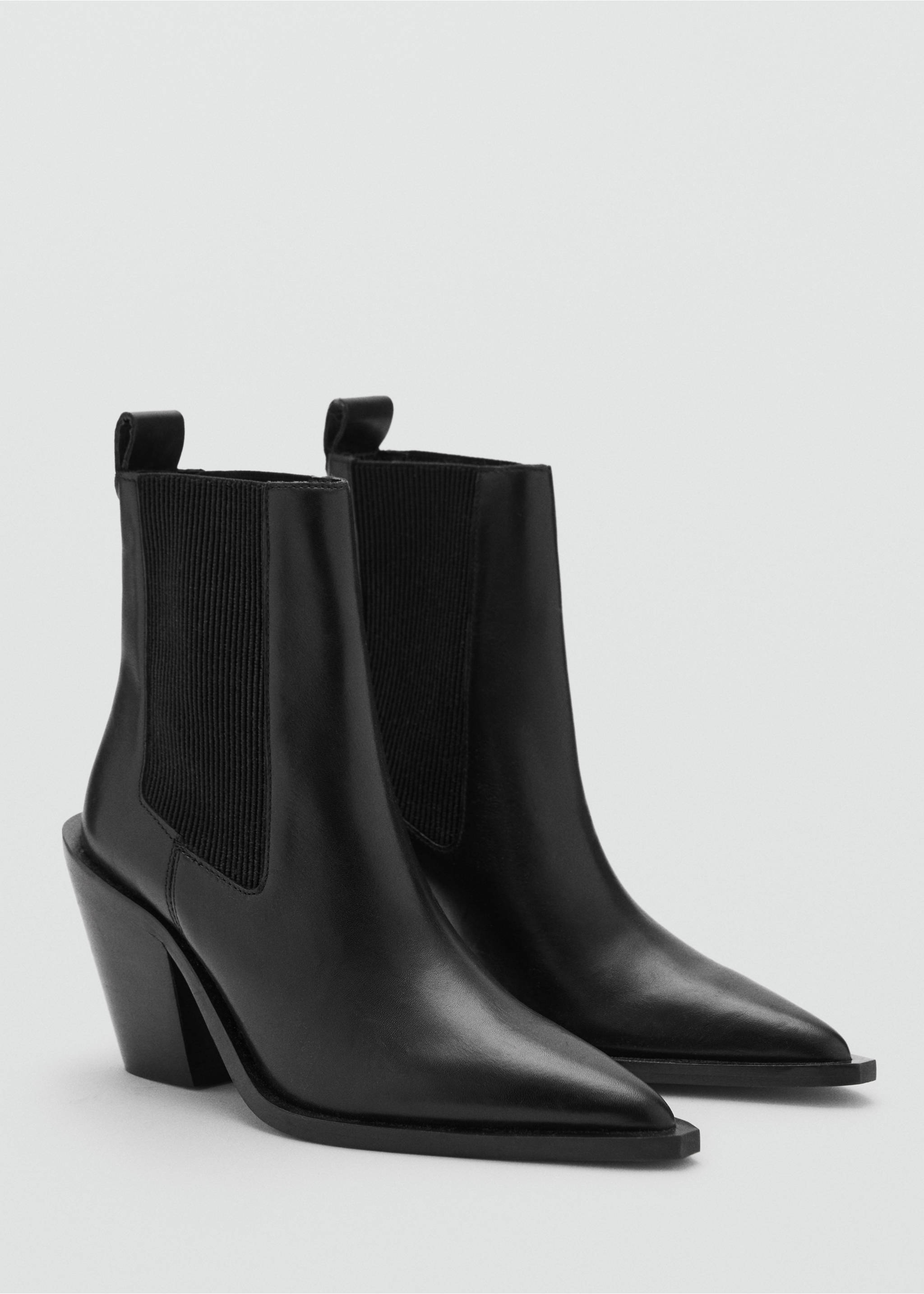 Leather pointed ankle boots - Medium plane, Black. Ref: 77094765-00.