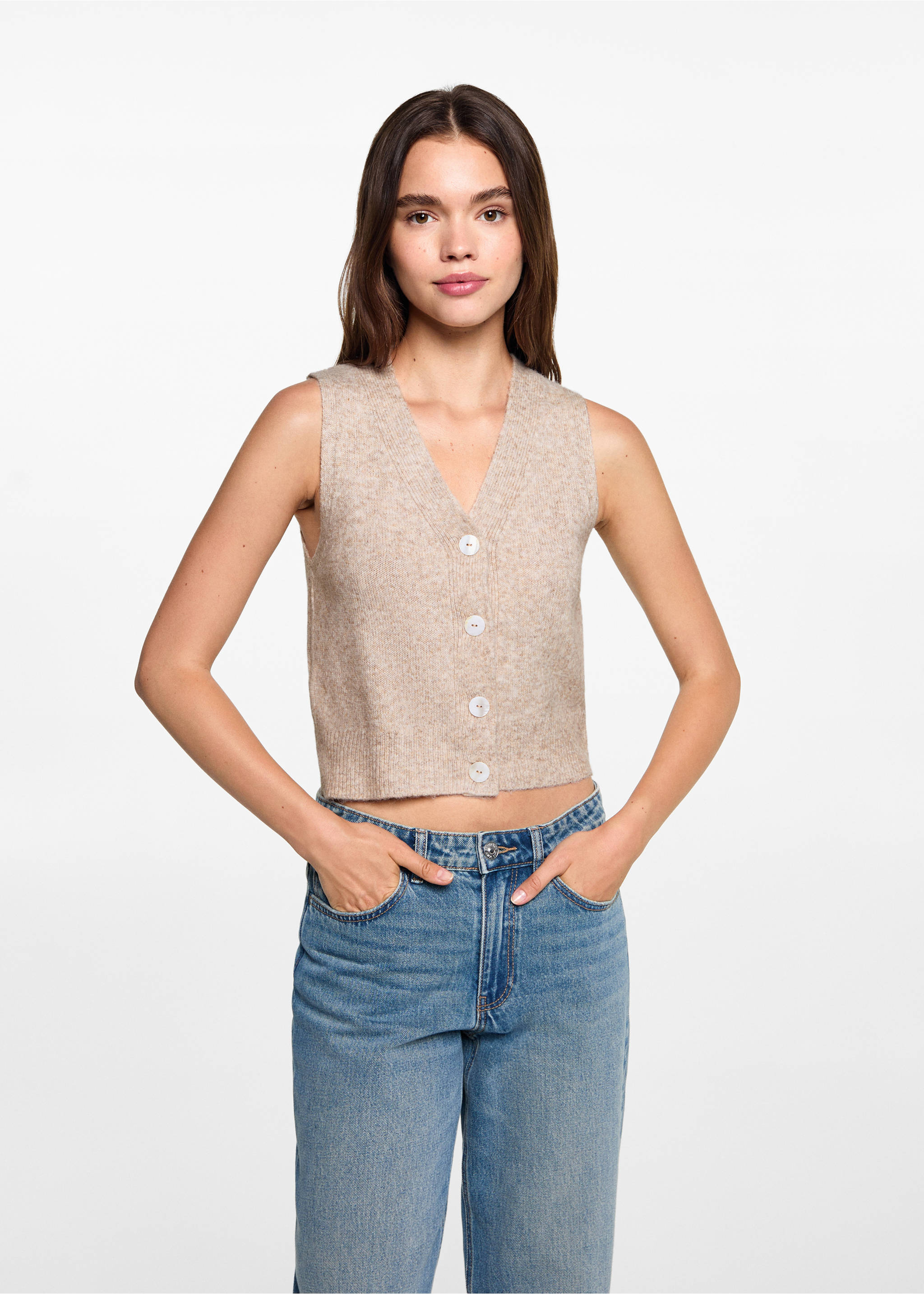 Vest with buttons - Medium plane, Sand. Ref: 77094781-00.