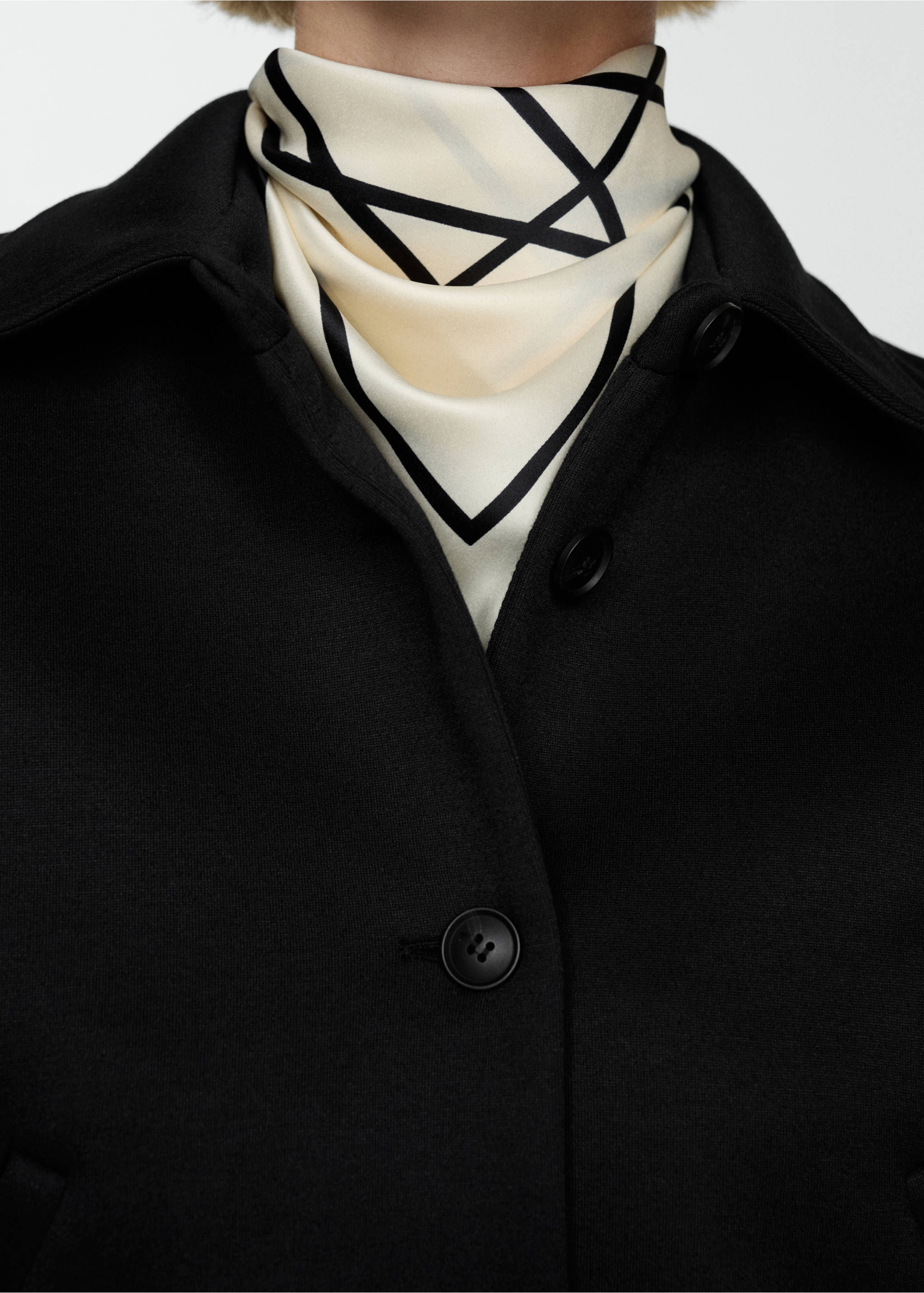 Straight-fit jacket with buttons - Details of the article 3, Black. Ref: 77094789-00.