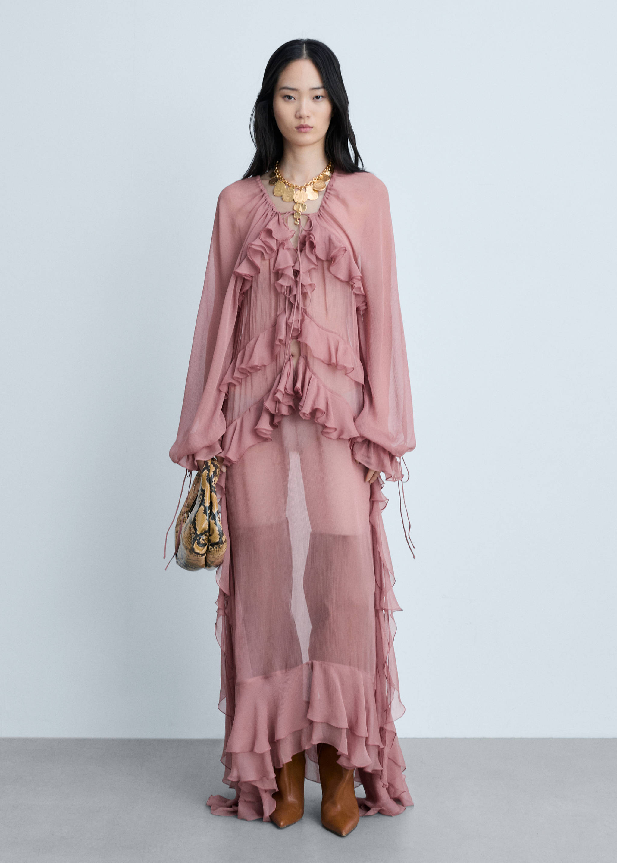 Semi-transparent ruffled chiffon dress - General plane