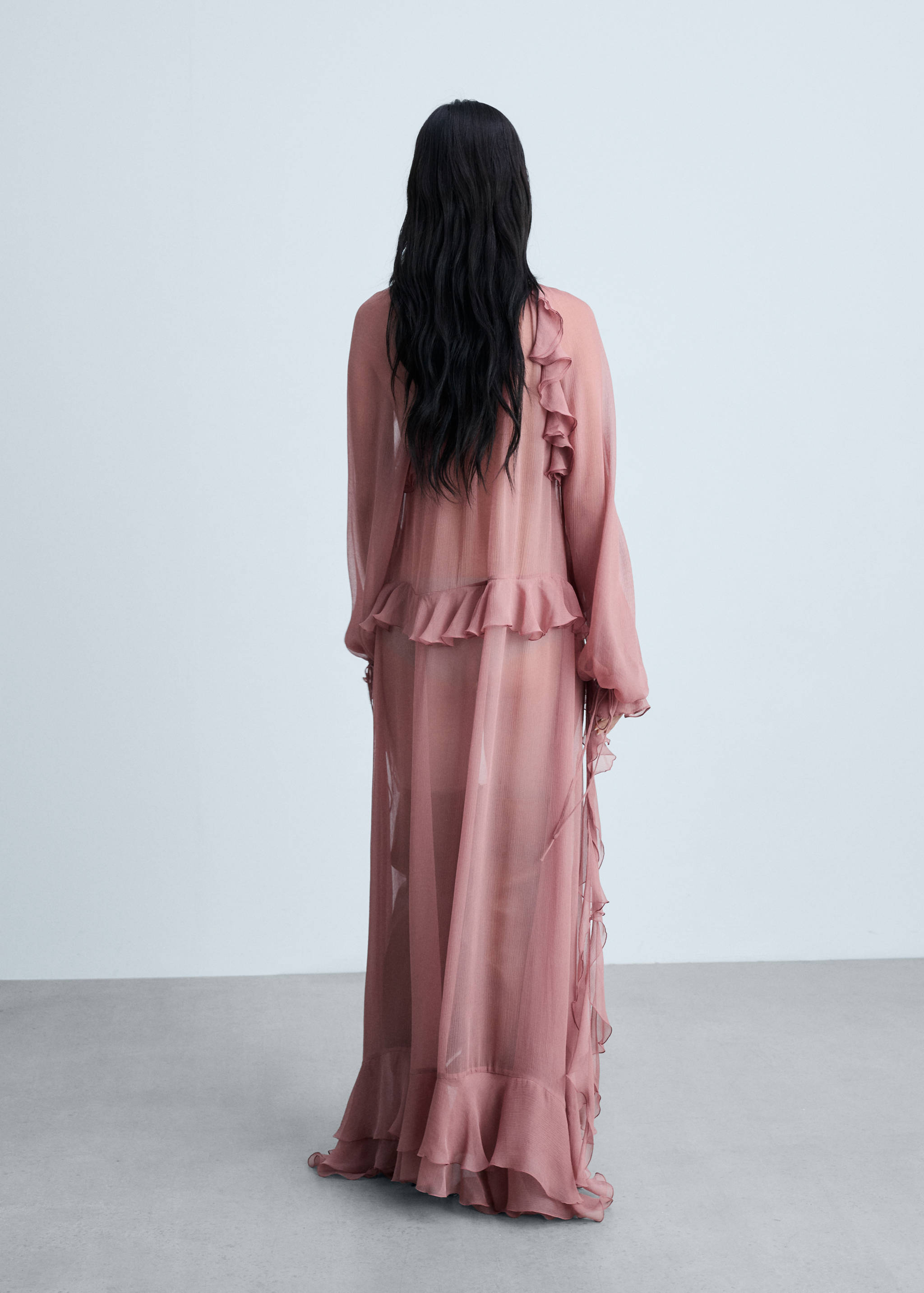 Semi-transparent ruffled chiffon dress - Reverse of the article