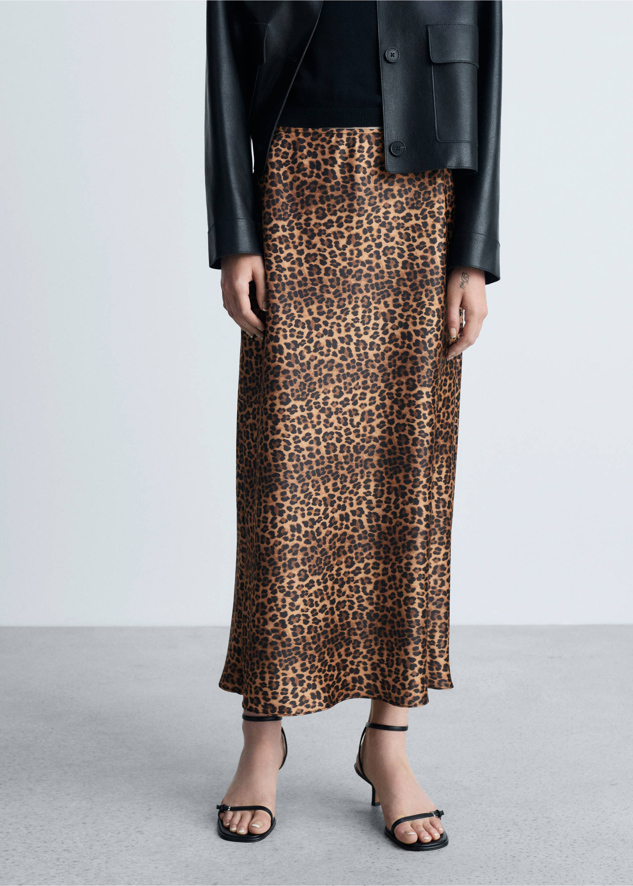 Leopard-print satin skirt - Medium plane, Brown. Ref: 77095153-00.