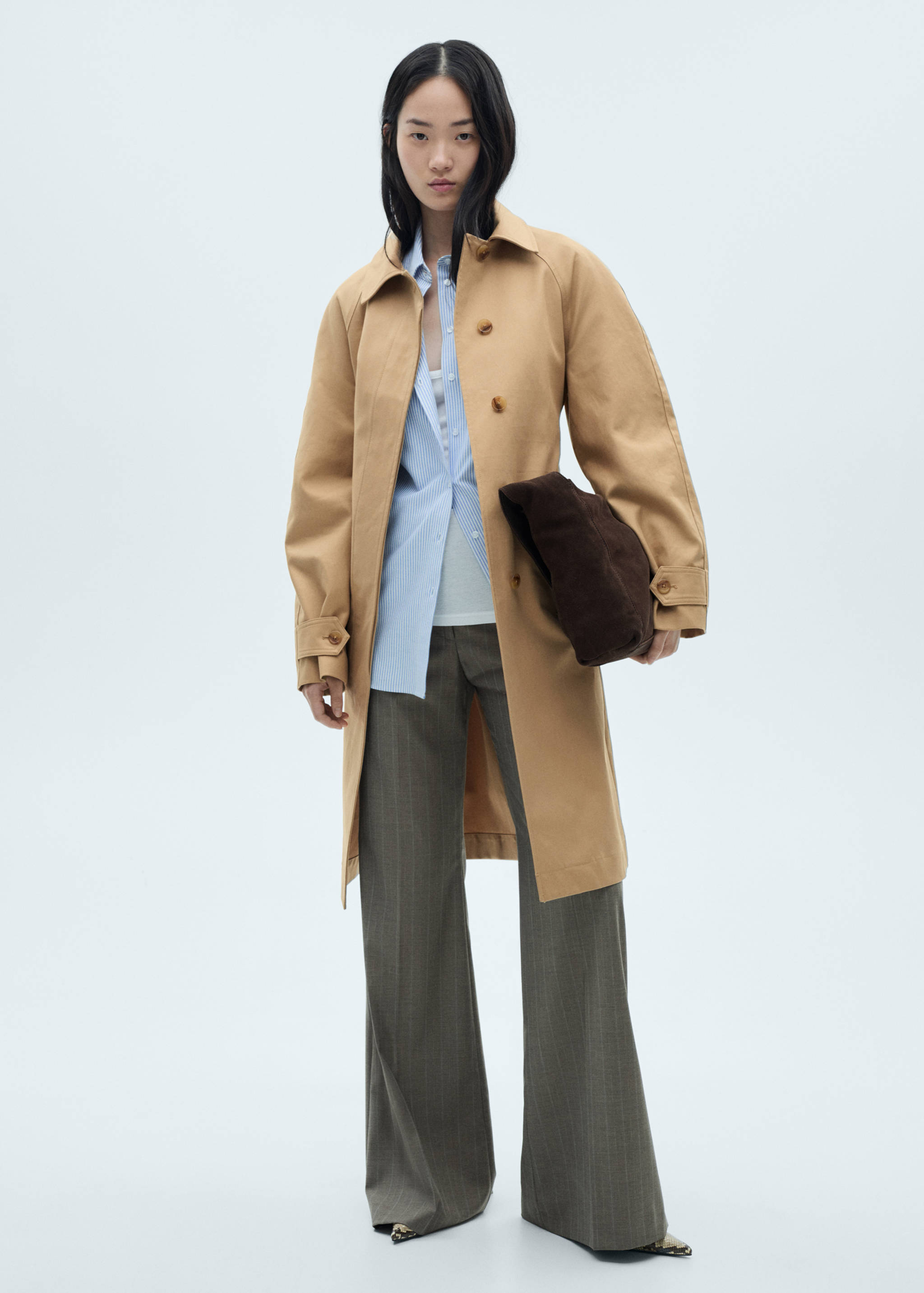 Cotton trench coat with belt - General plane