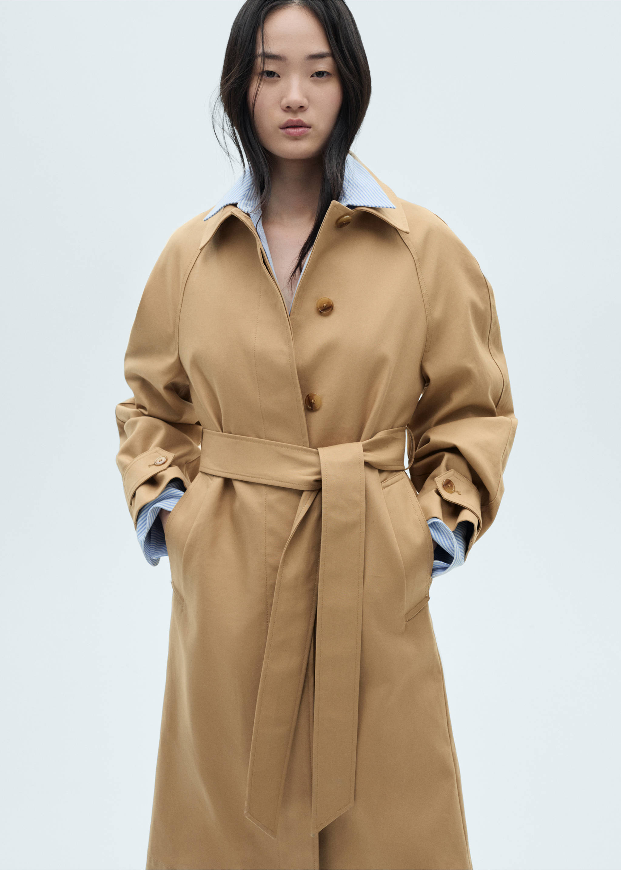 Cotton trench coat with belt - Medium plane, Medium Brown. Ref: 77095632-00.