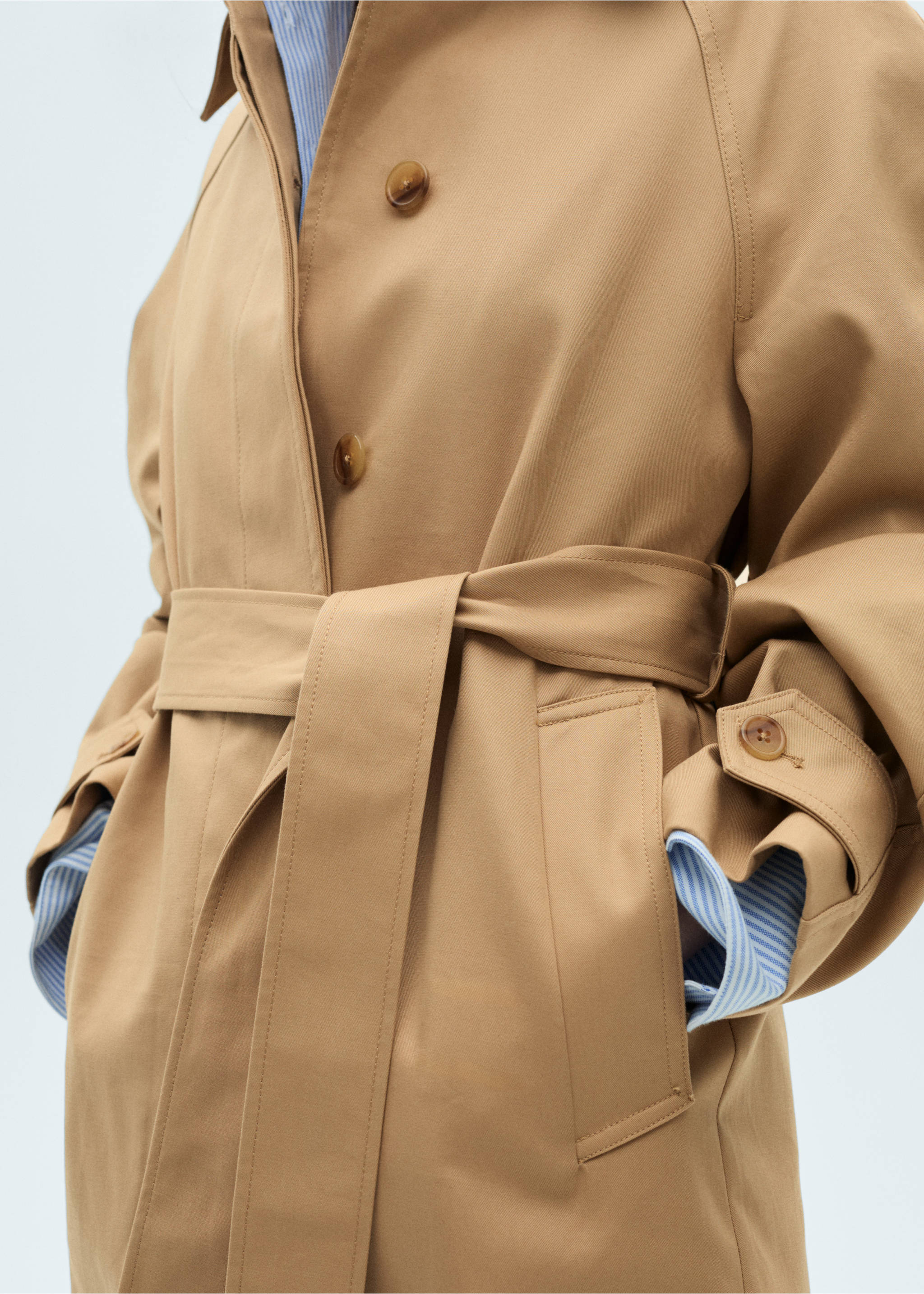 Cotton trench coat with belt - Details of the article 3, Medium Brown. Ref: 77095632-00.