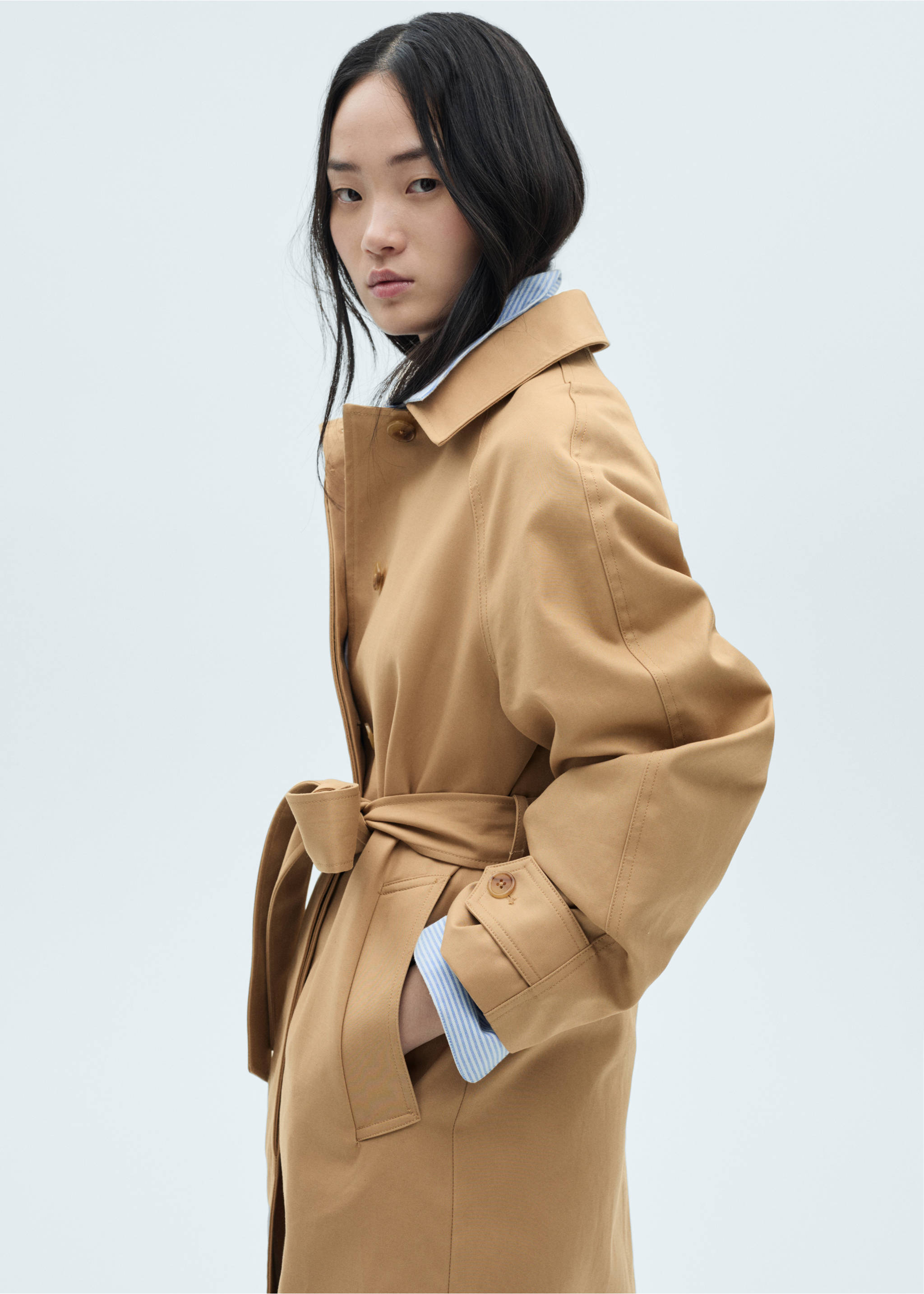 Cotton trench coat with belt - Details of the article 2, Medium Brown. Ref: 77095632-00.
