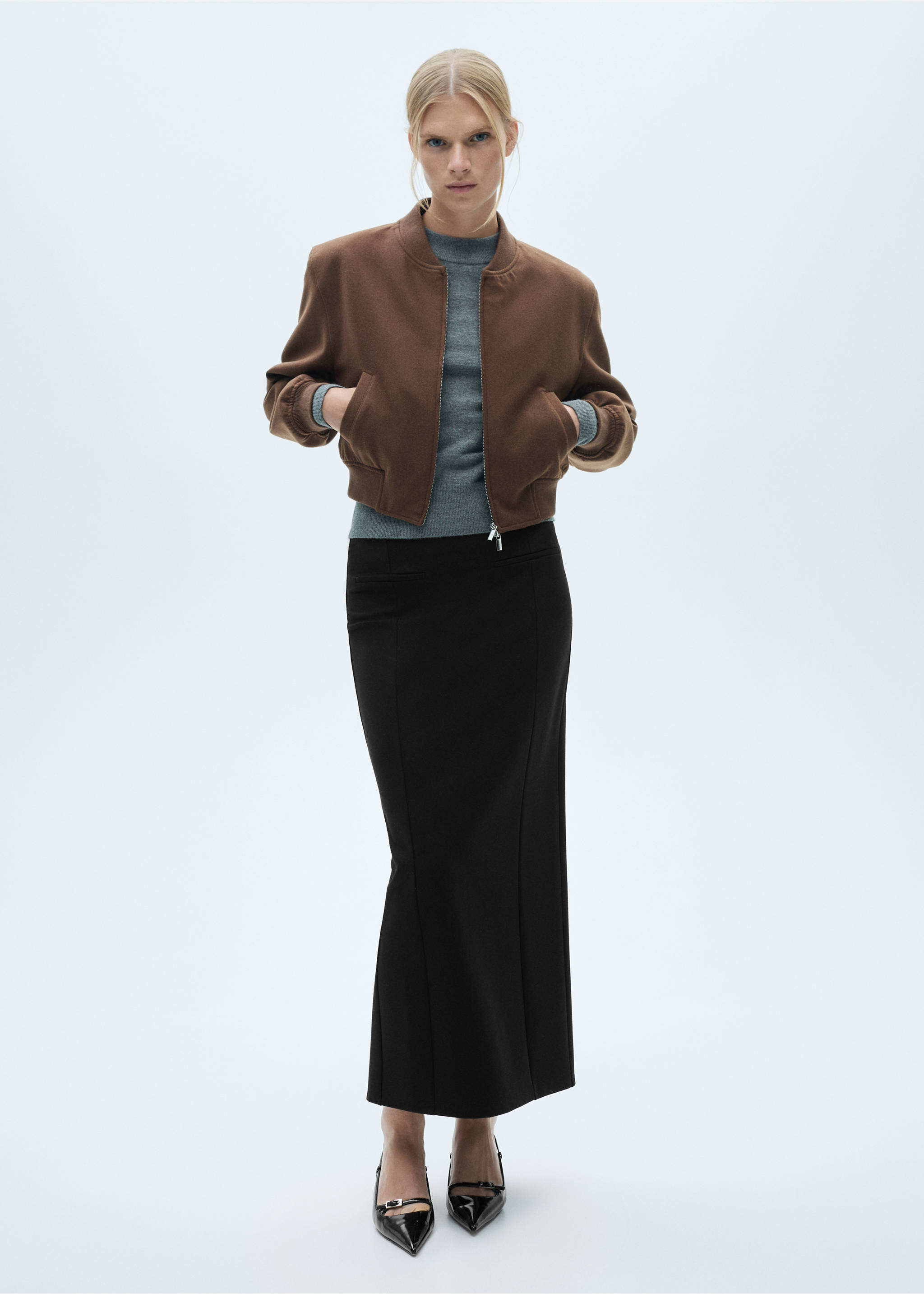 Long pencil skirt - General plane, Black. Ref: 77095635-00.