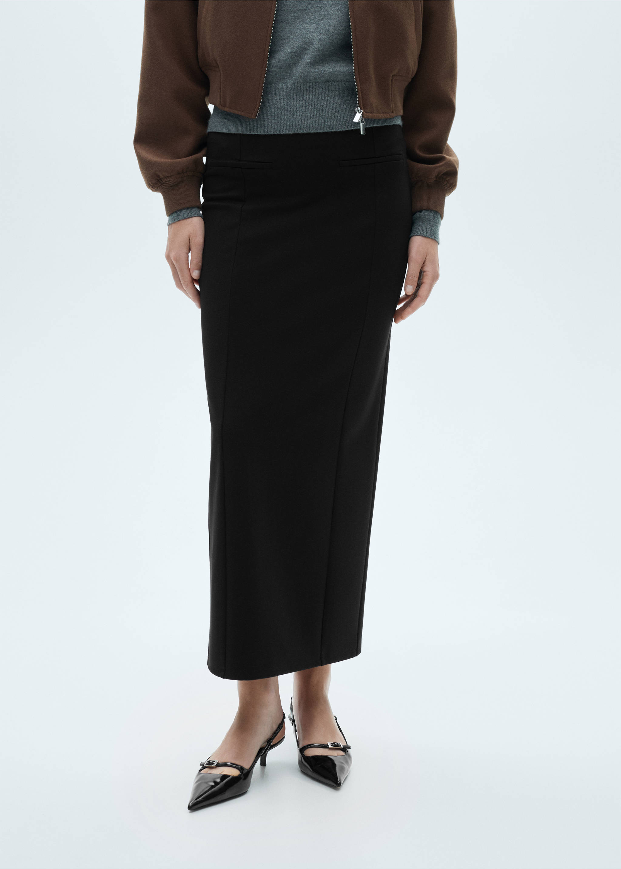 Long pencil skirt - Medium plane, Black. Ref: 77095635-00.