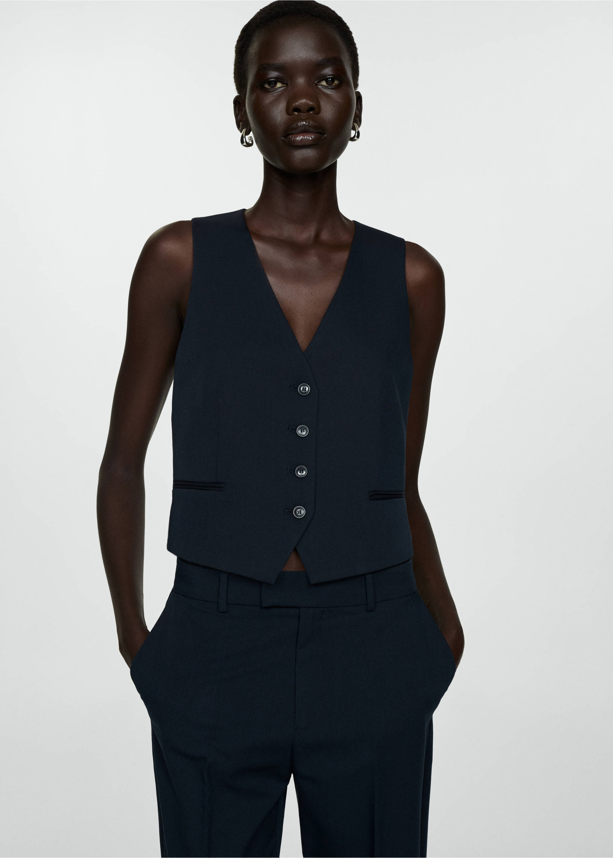 Suit vest with buttons - Medium plane, Dark Navy. Ref: 77095636-00.