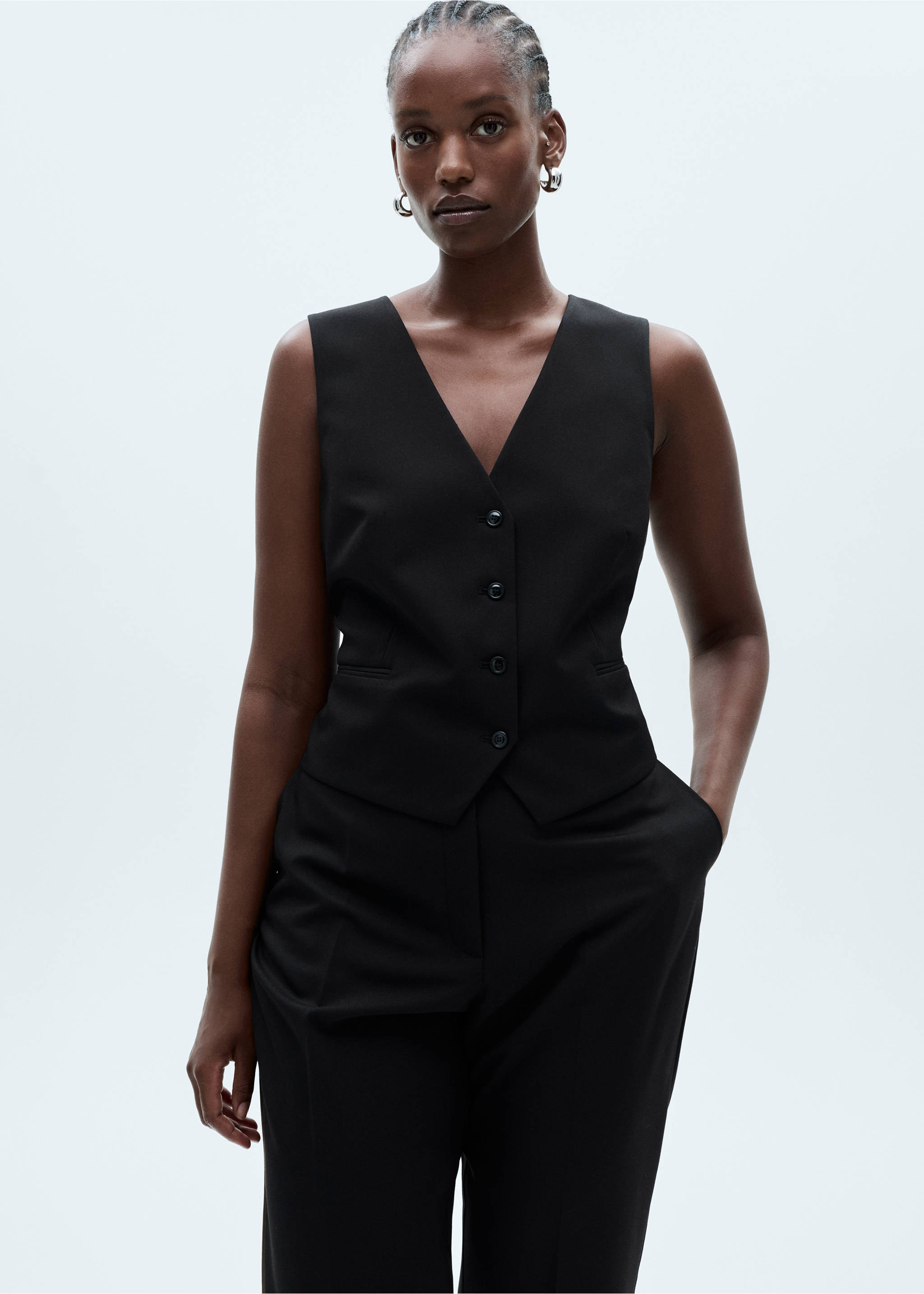 Suit waistcoat with buttons - Details of the article 5, Black. Ref: 77095636-00.