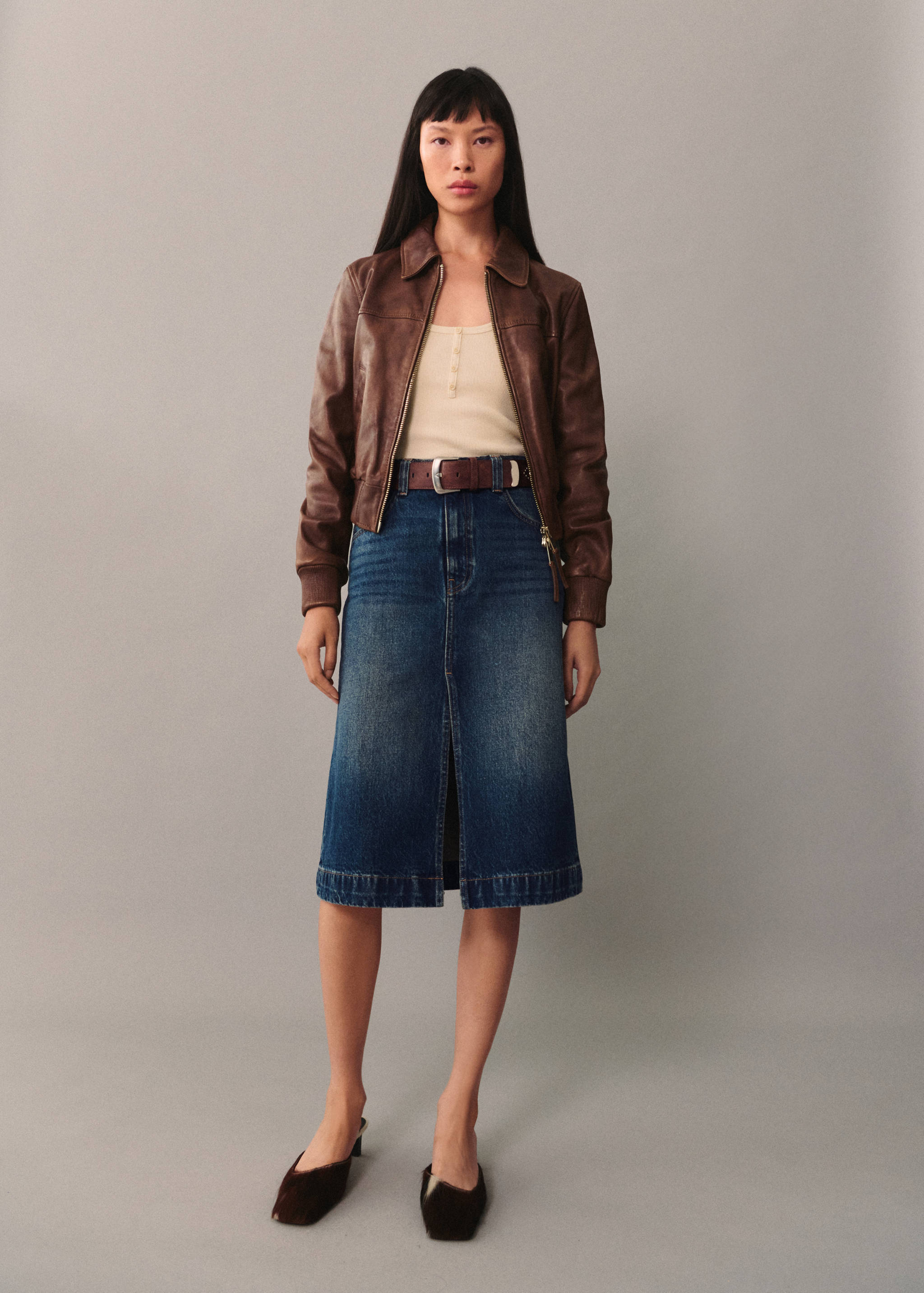 Denim midi-skirt - General plane