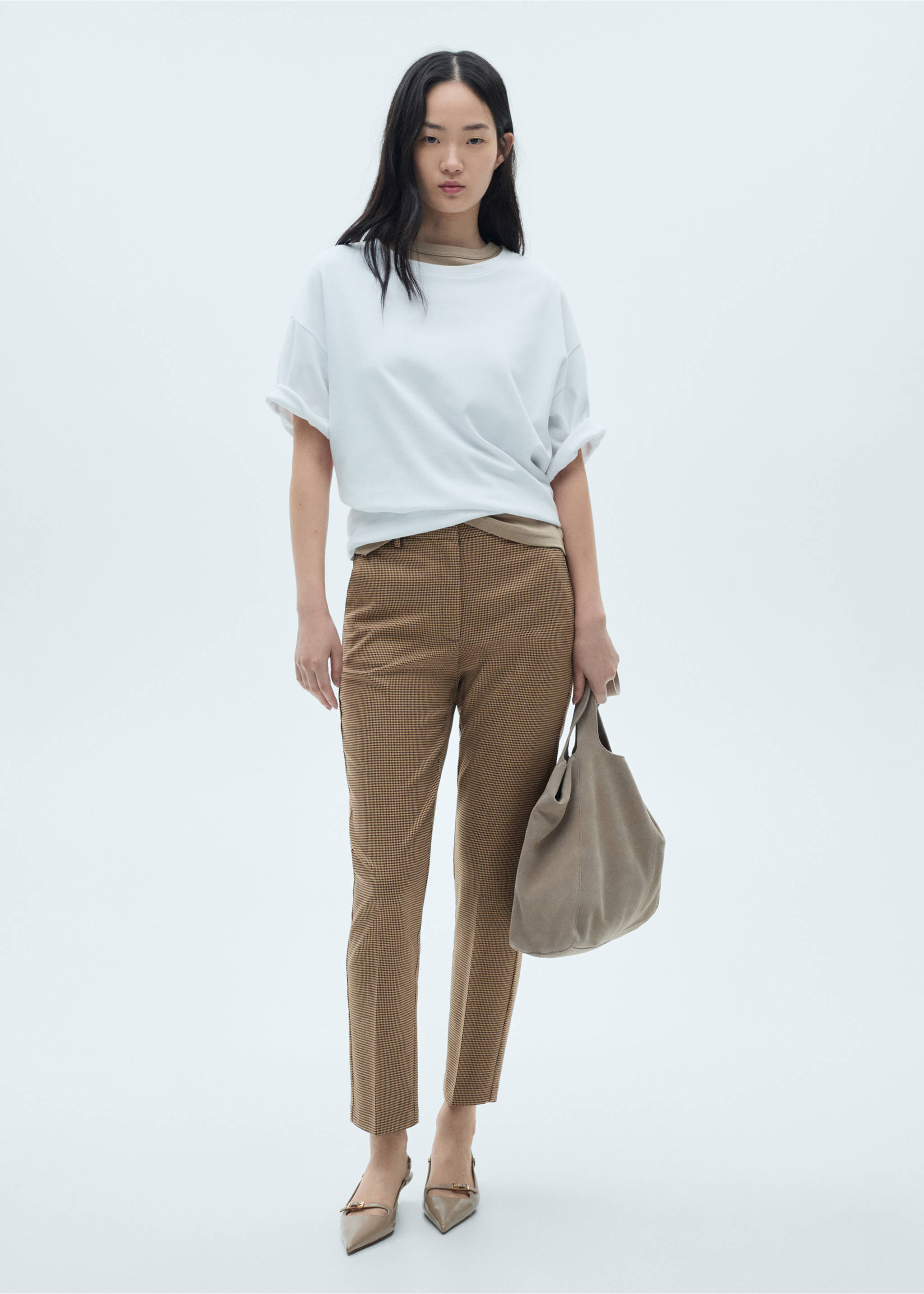 Pantaloni skinny cu talie medie - Plan general, Maro. Ref: 77095644-00.