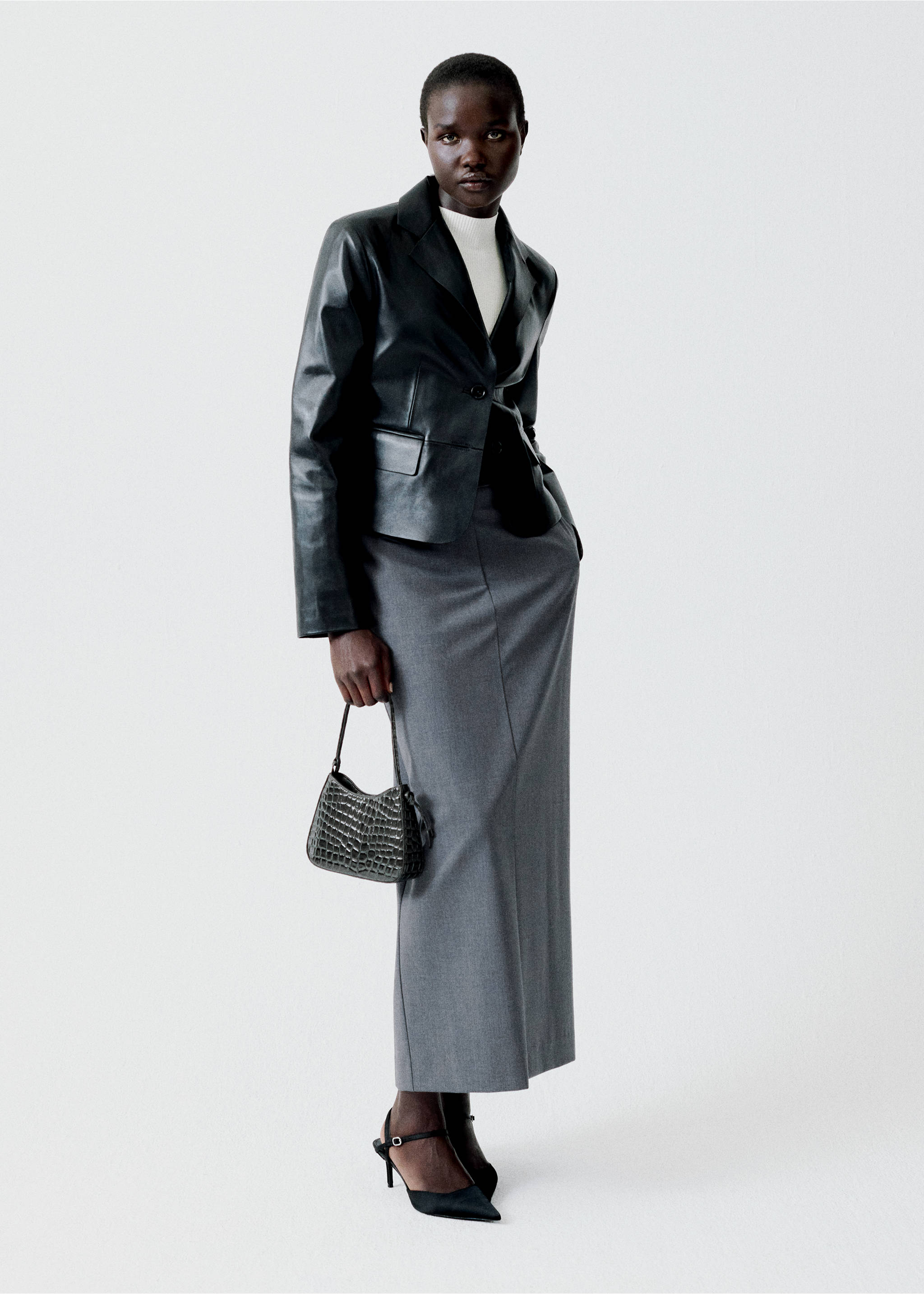 Falda larga lápiz abertura - Detalle del artículo 7, Gris. Ref: 77095647-00.