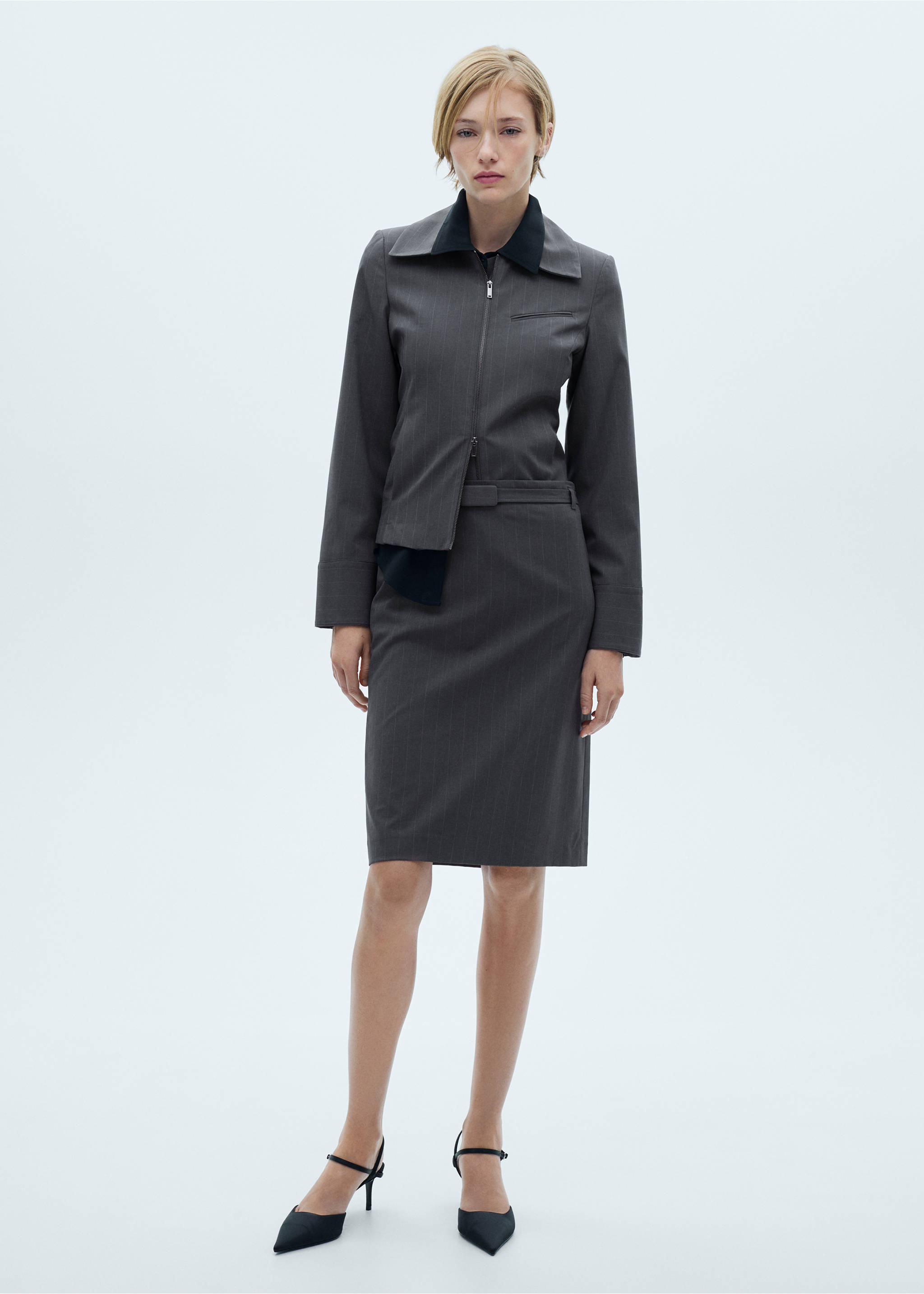 Pinstripe pencil skirt - General plane, Grey. Ref: 77095649-00.