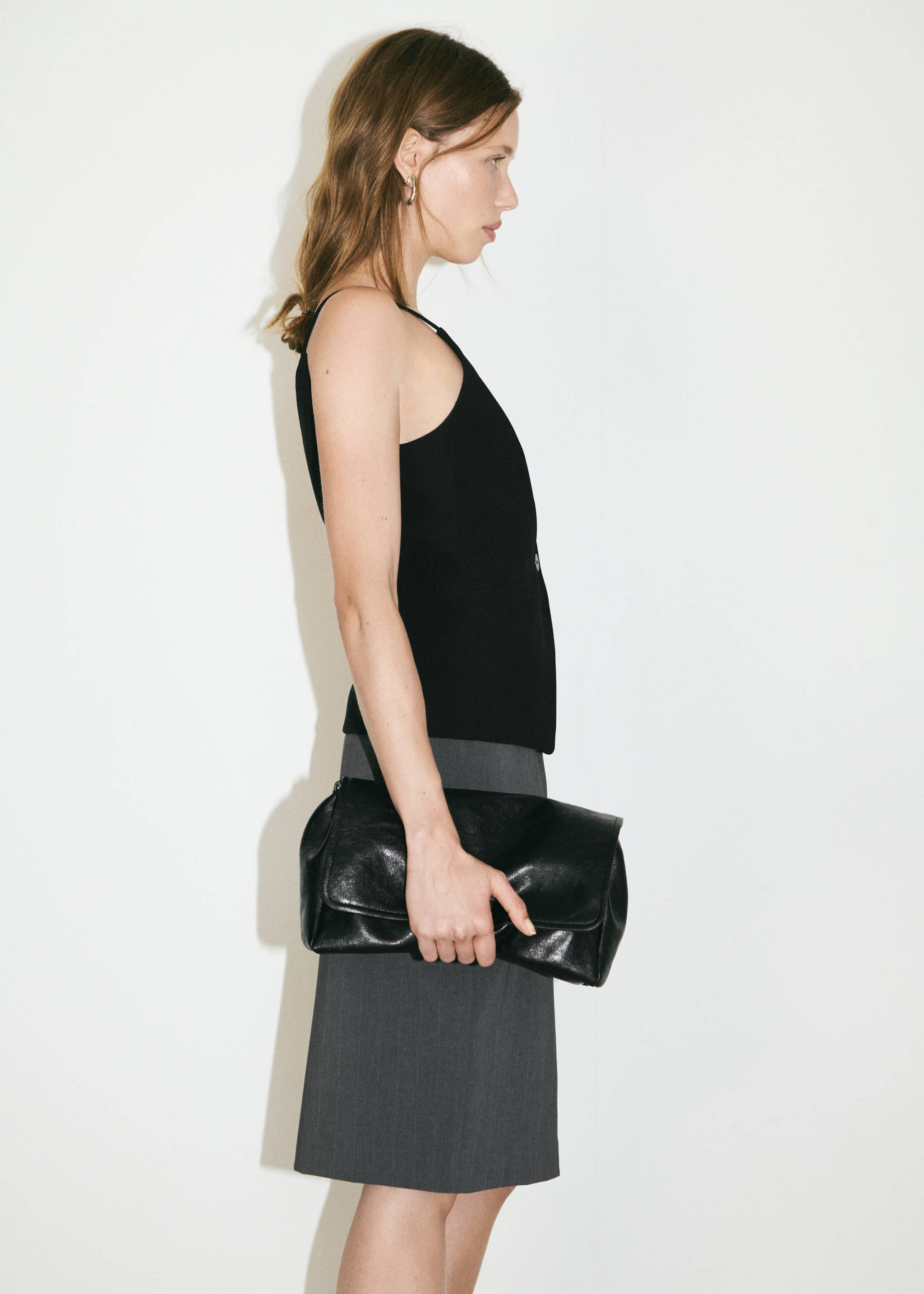 Pinstripe pencil skirt - Details of the article 6, Grey. Ref: 77095649-00.