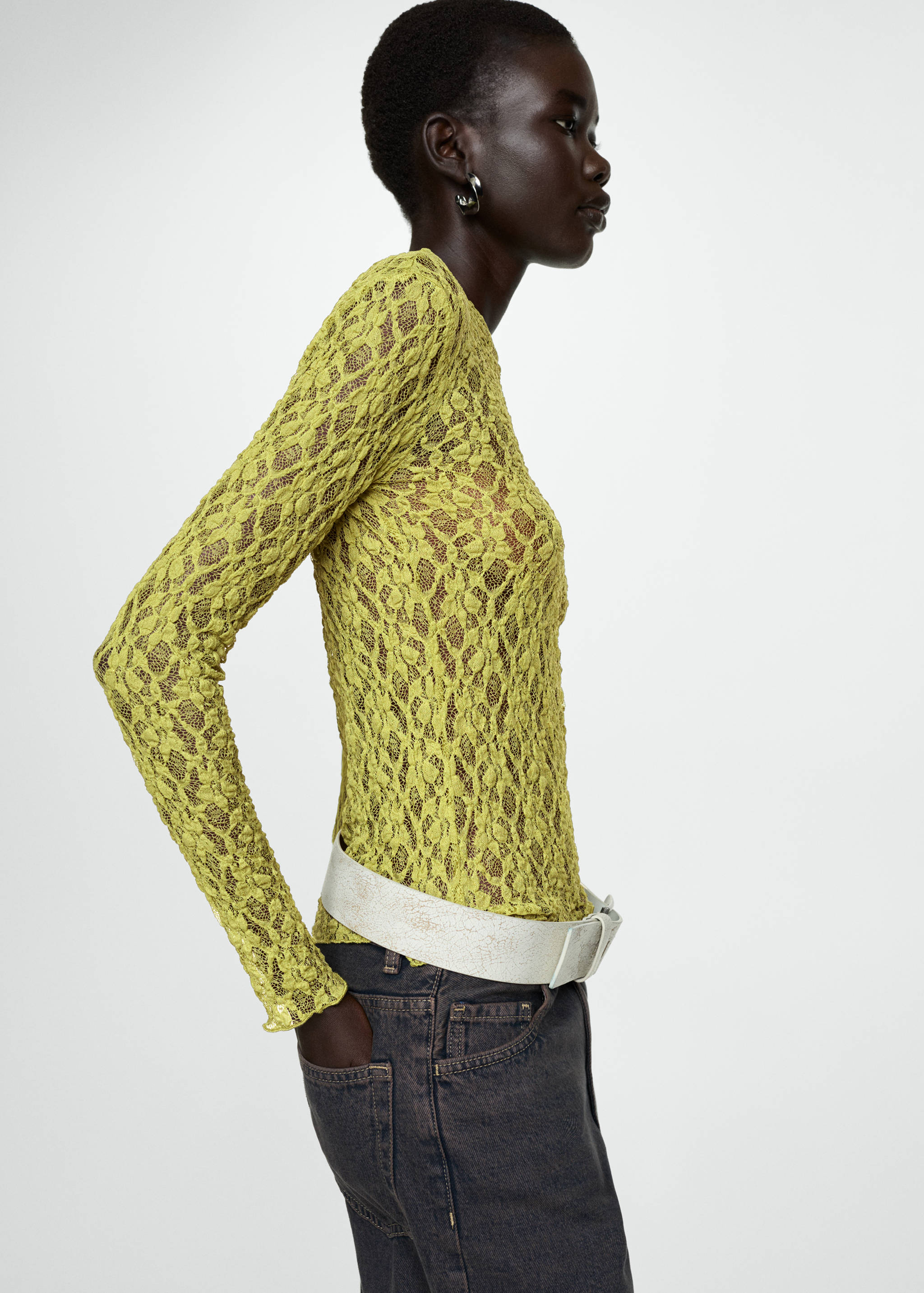 Round-neck lace t-shirt - Medium plane