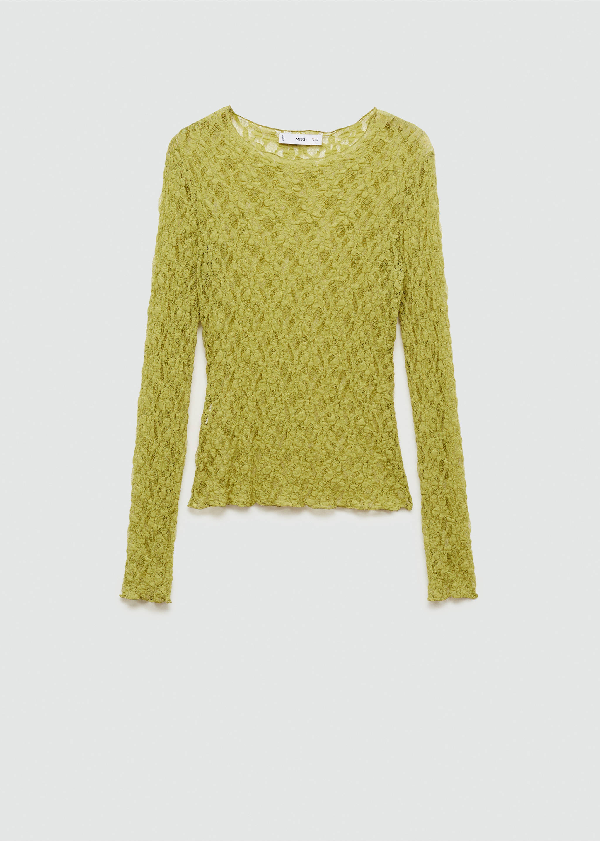 Round-neck lace t-shirt - Article without model, Green. Ref: 77095668-00.