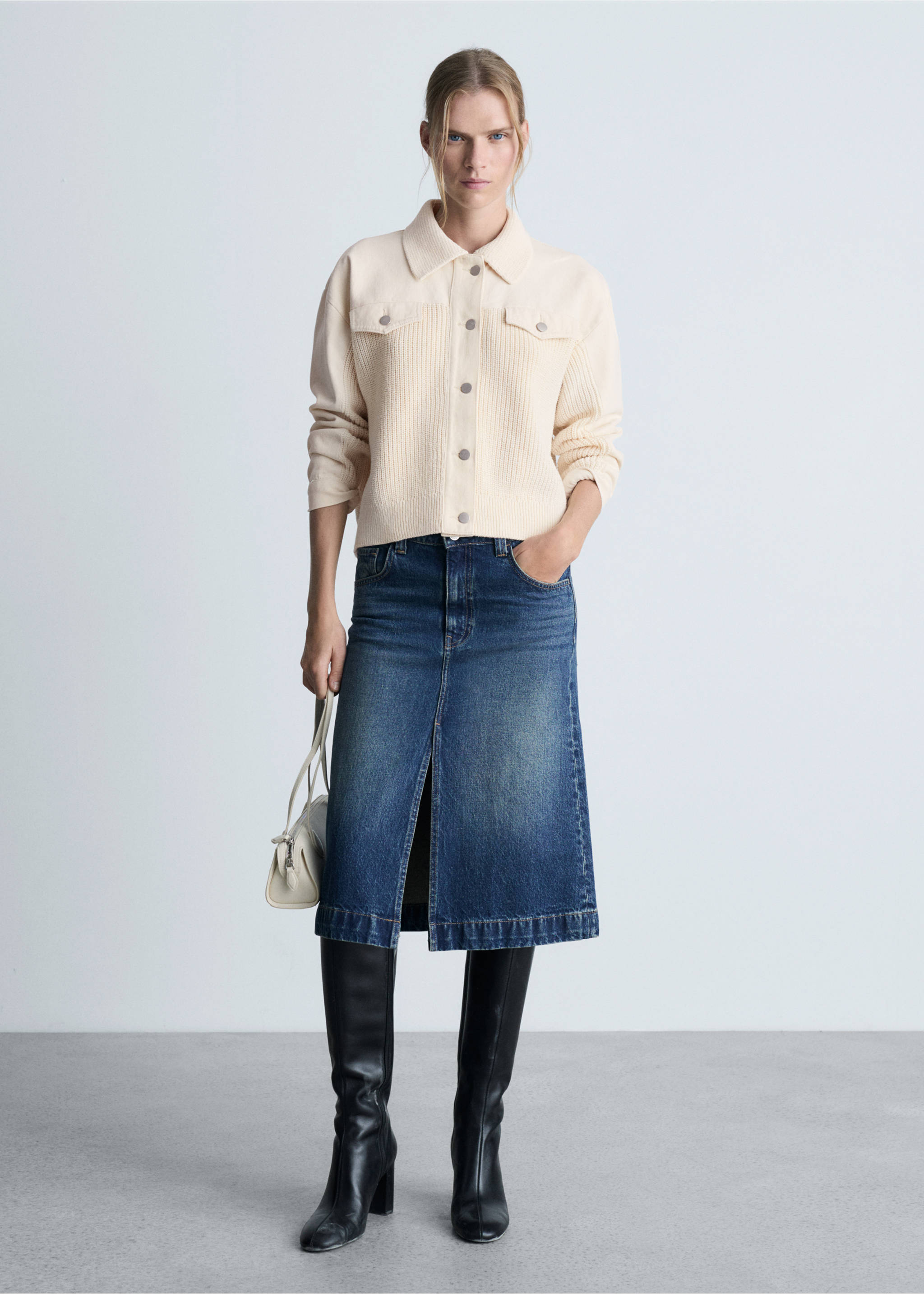 Combined knitwear jacket - General plane, Ecru. Ref: 77095669-00.