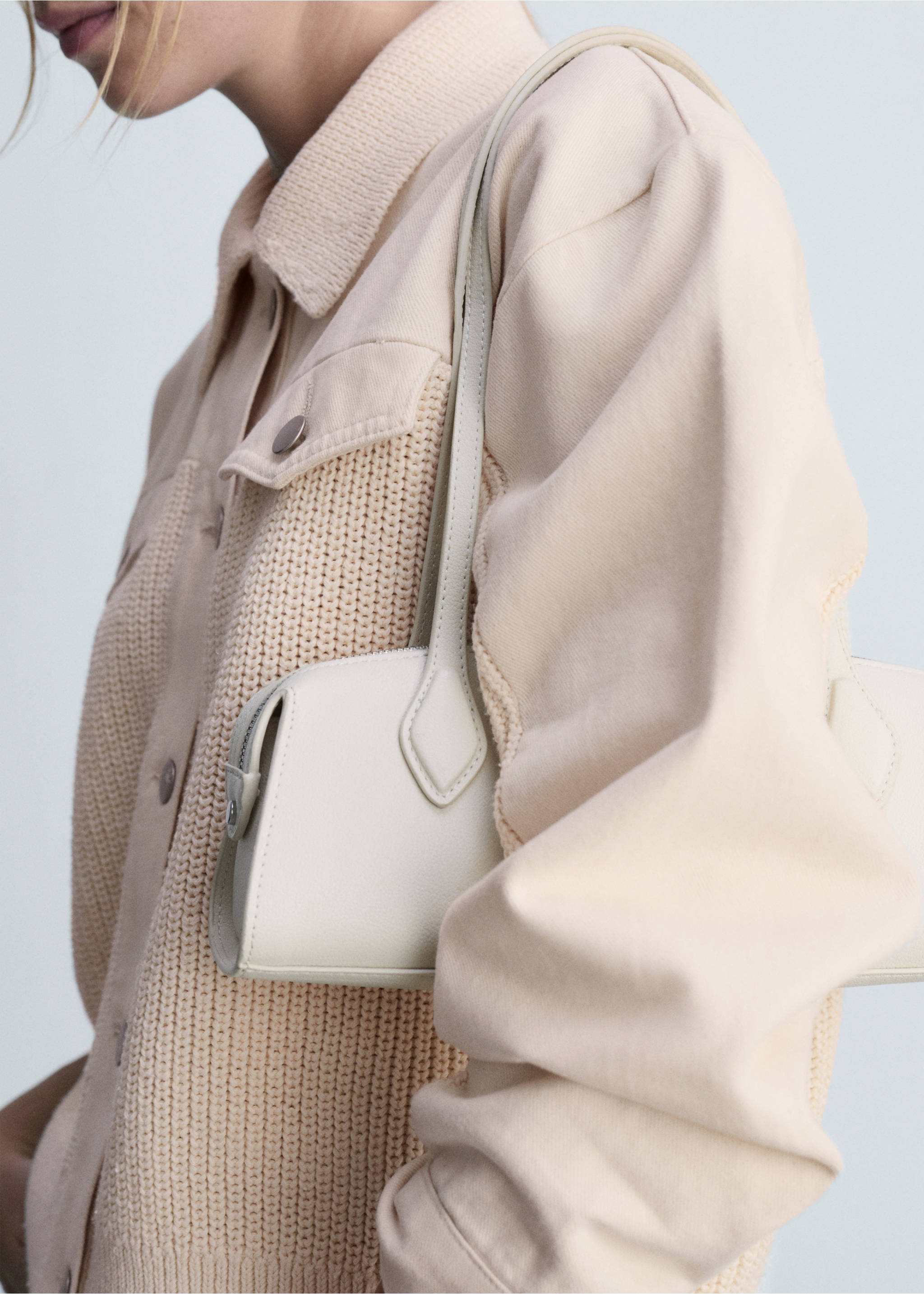 Combined knitwear jacket - Details of the article 3, Ecru. Ref: 77095669-00.