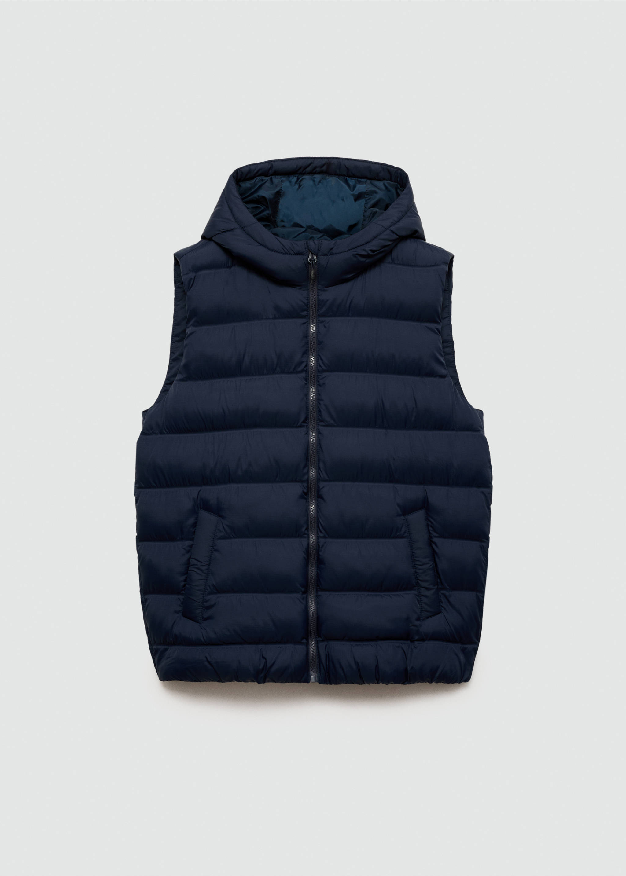 Quilted vest with hood - Article without model, Dark Navy. Ref: 77095965-00.