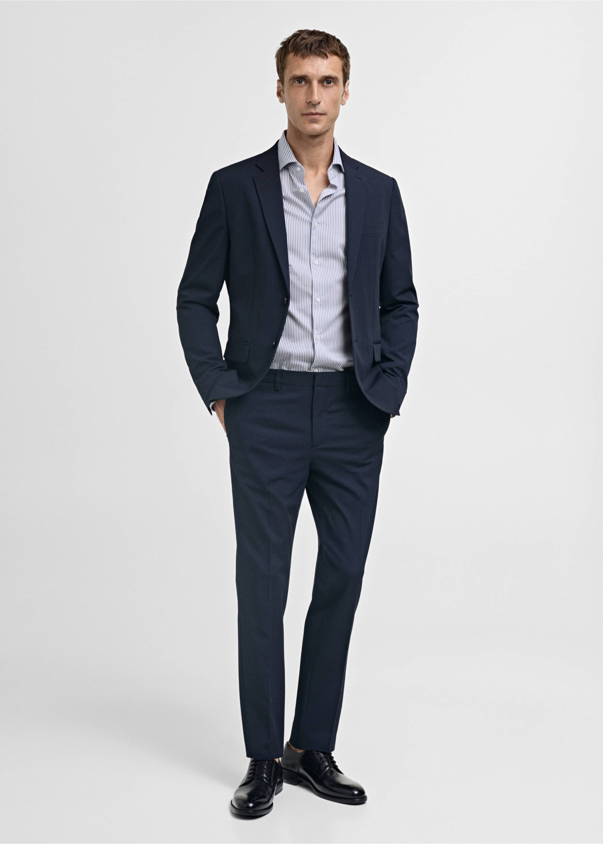 Košile slim fit 100% bavlna - Celkový náhled, Námořnická modrá. Ref: 77095968-00.