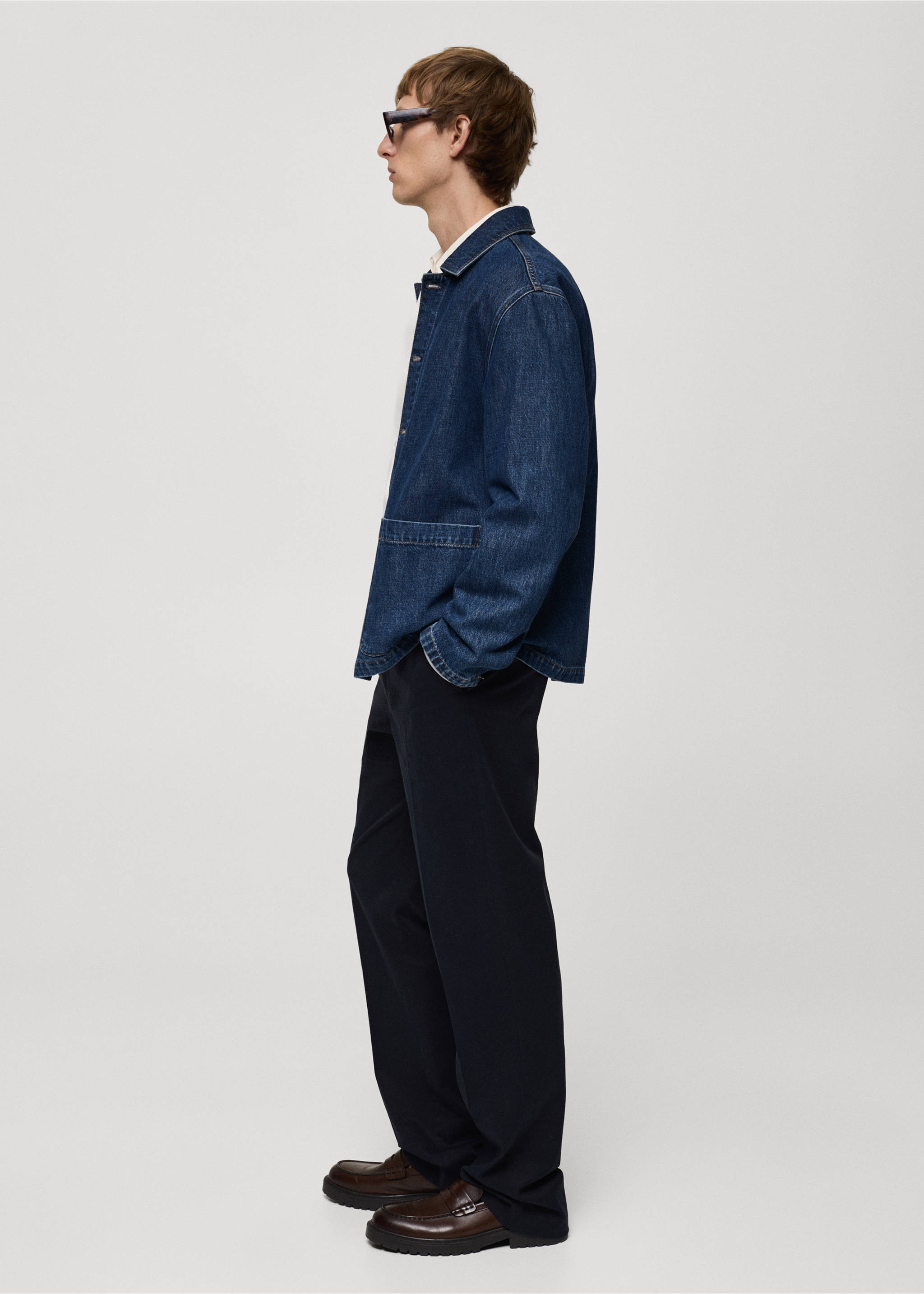 Relaxed-fit denim overshirt - Details of the article 2, Dark Blue. Ref: 77095971-00.