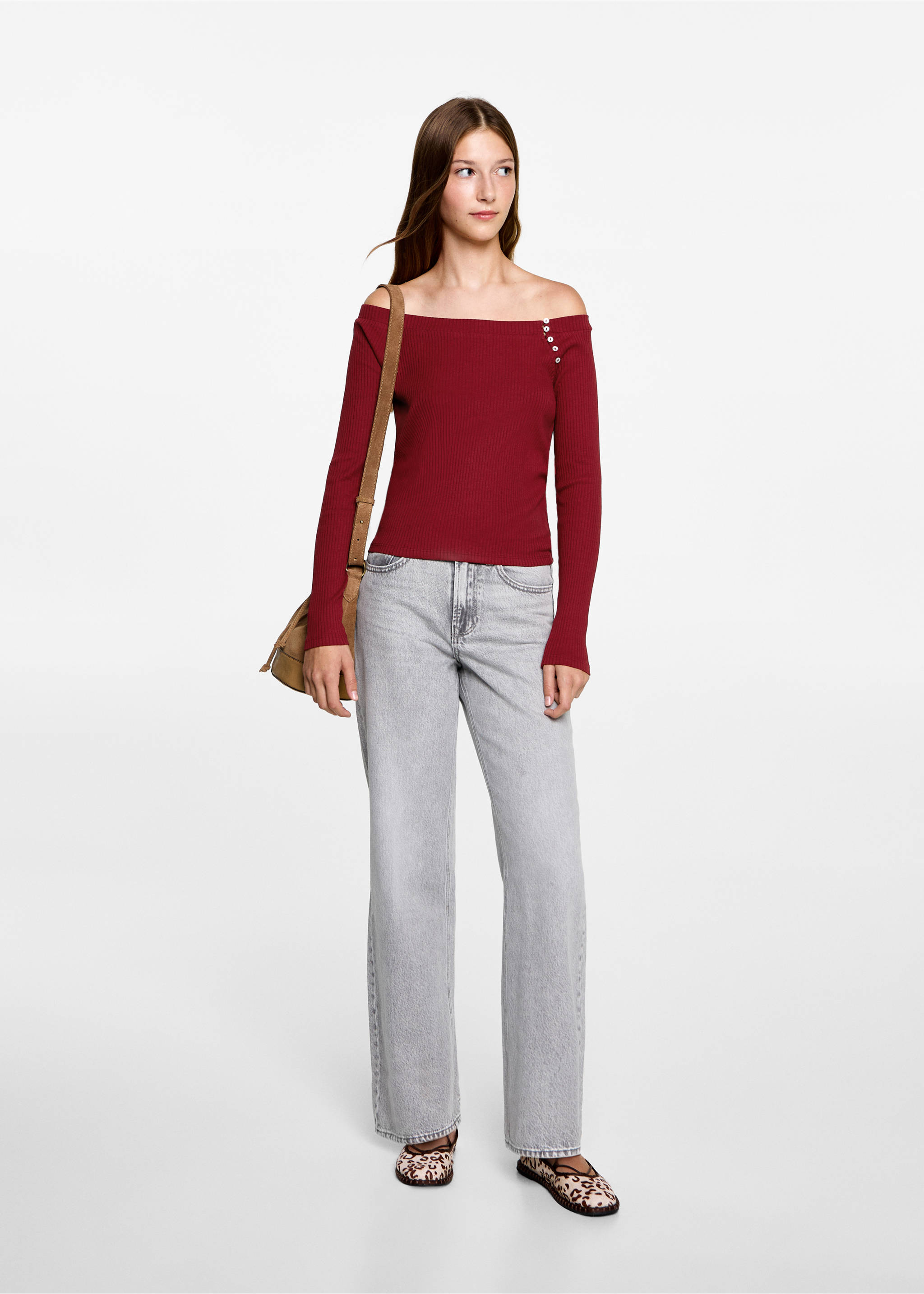 Camiseta hombros descubiertos - Plano general, Rojo. Ref: 77095984-00.