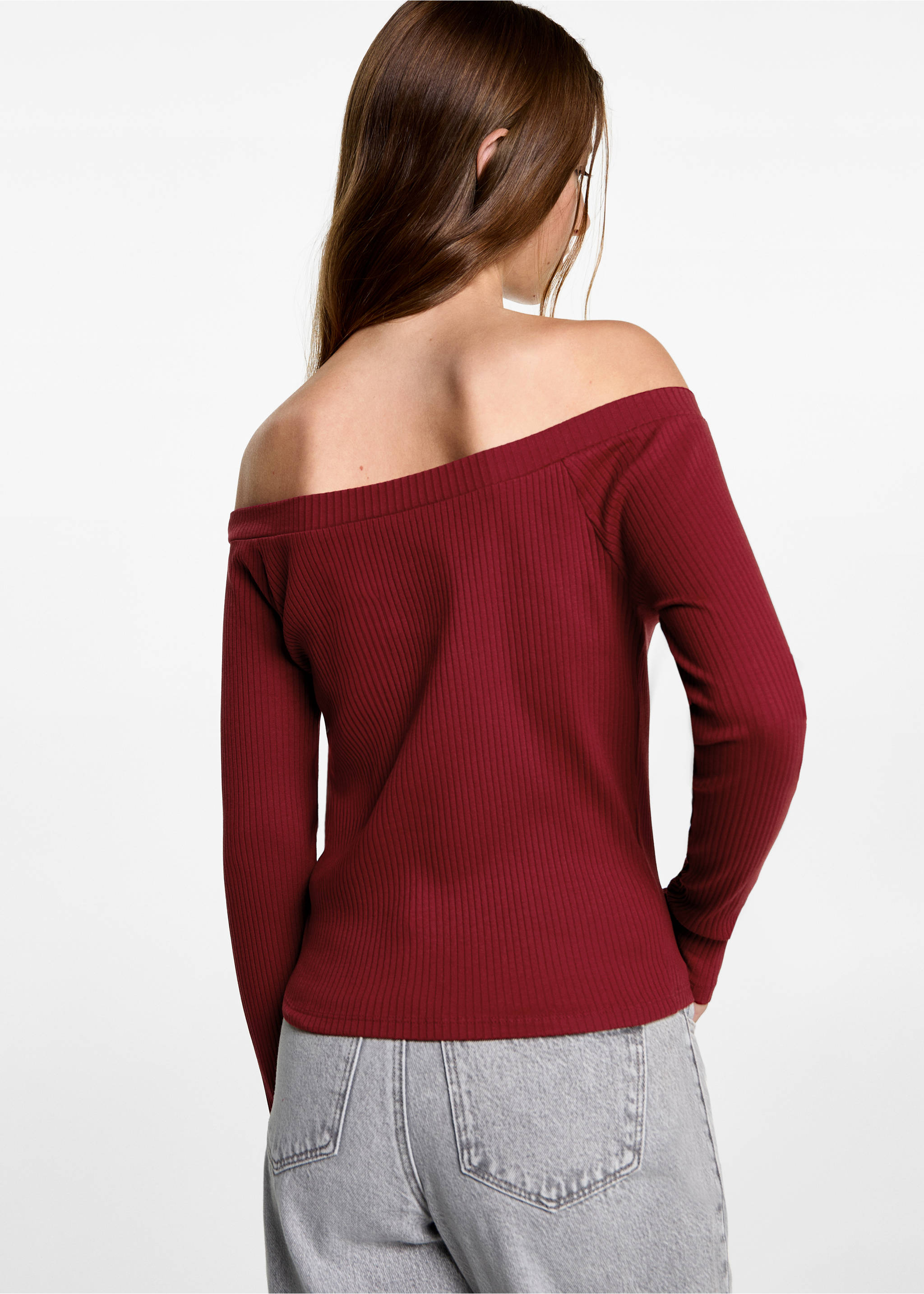 Camiseta hombros descubiertos - Reverso del artículo, Rojo. Ref: 77095984-00.