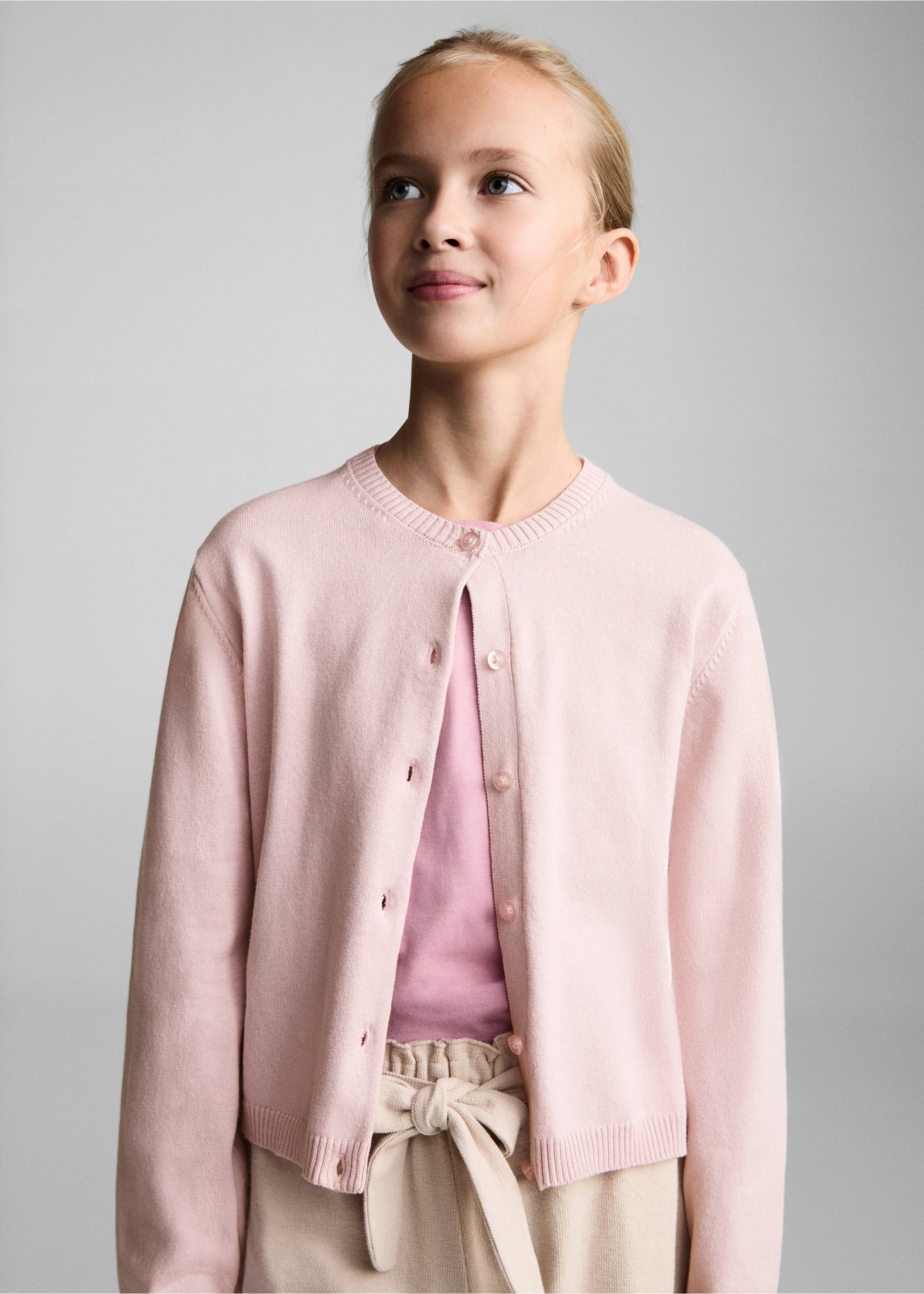 Strickjacke aus Baumwolle - Mittlere Ansicht, Pastellrosa. Ref: 77095989-00.