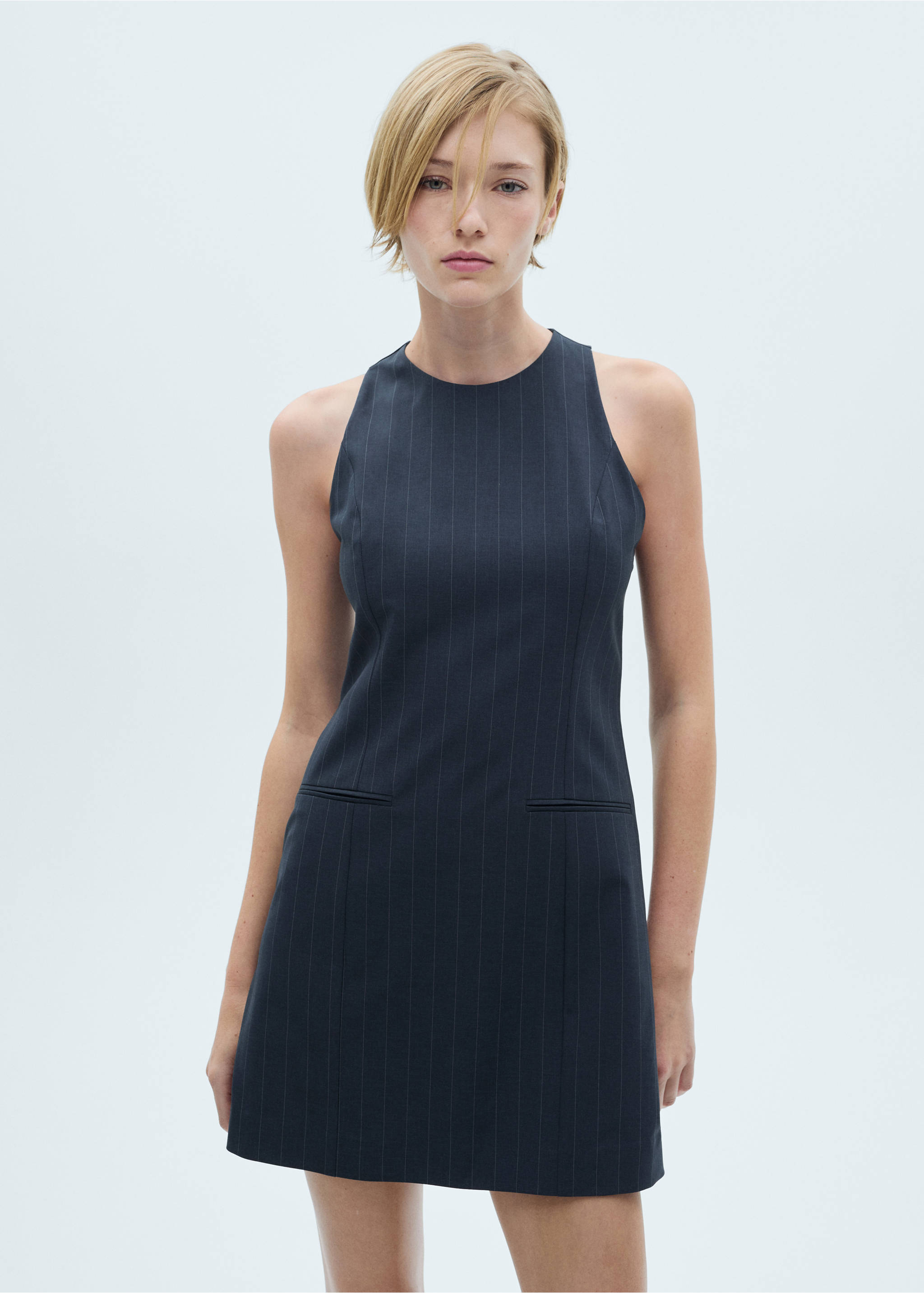 Short pinstripe dress - Medium plane, Dark Navy. Ref: 77095997-00.
