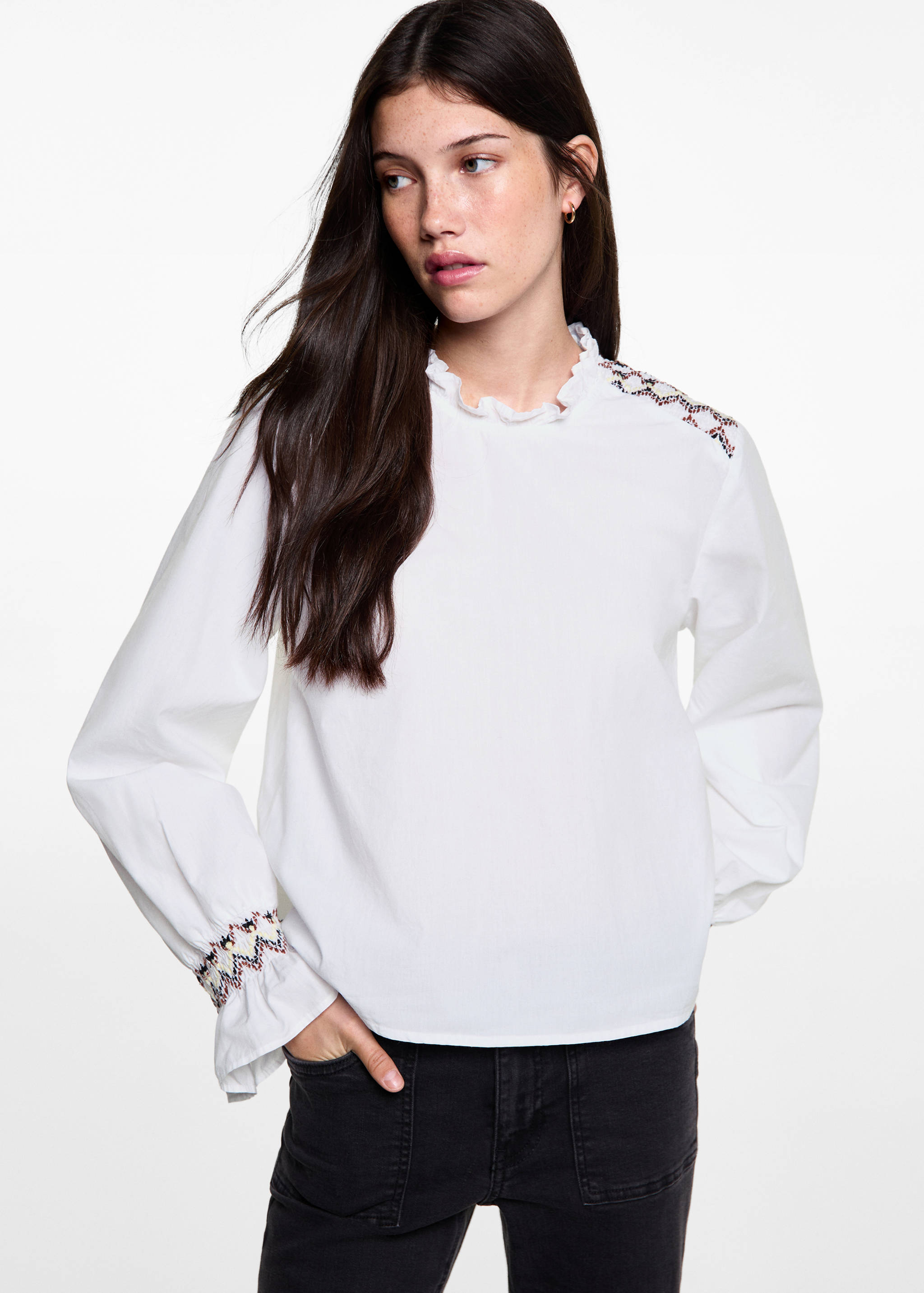 Ruched embroidered blouse - Medium plane