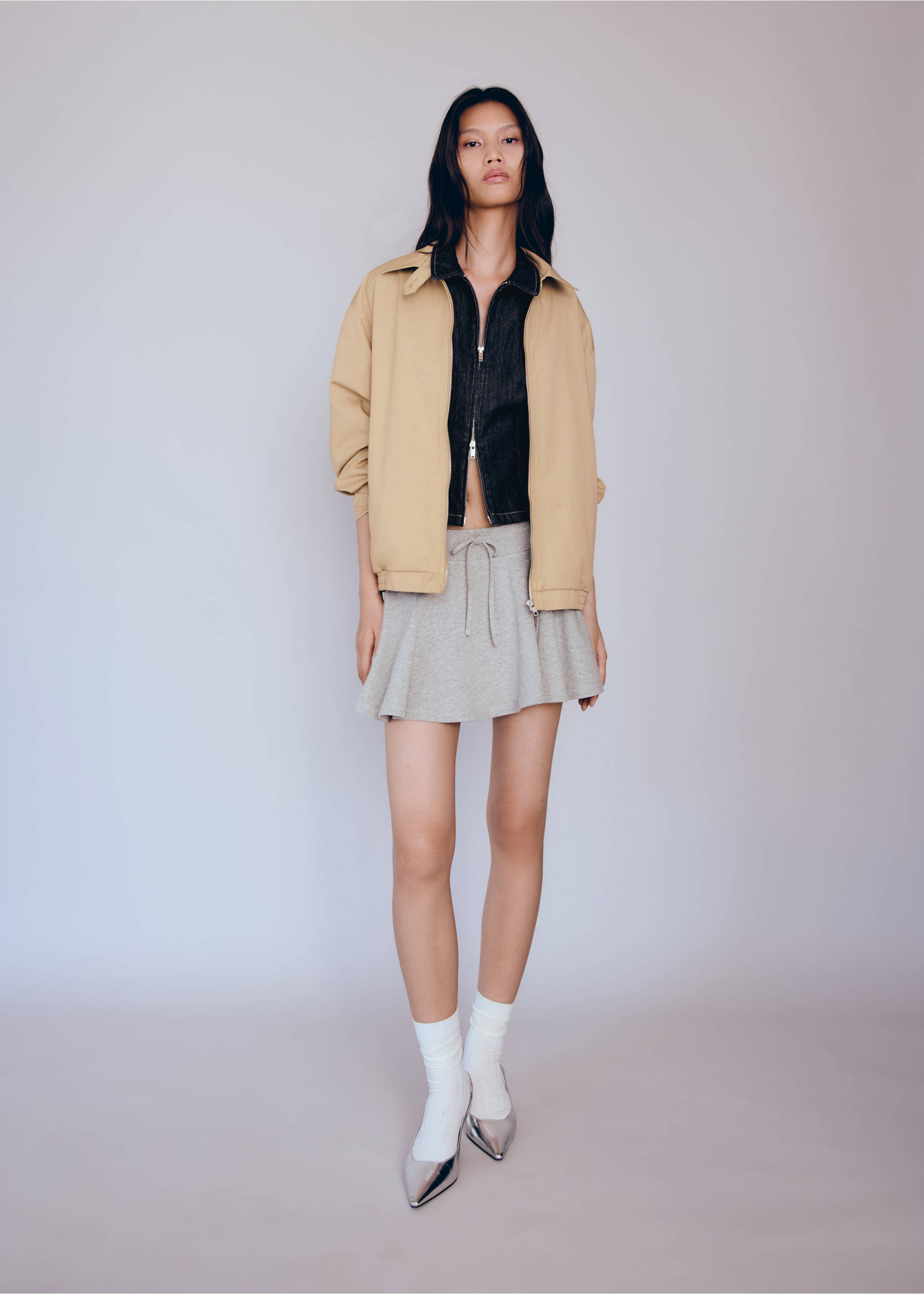 Short skirt with bow - General plane, Light Heather Grey. Ref: 77096348-00.