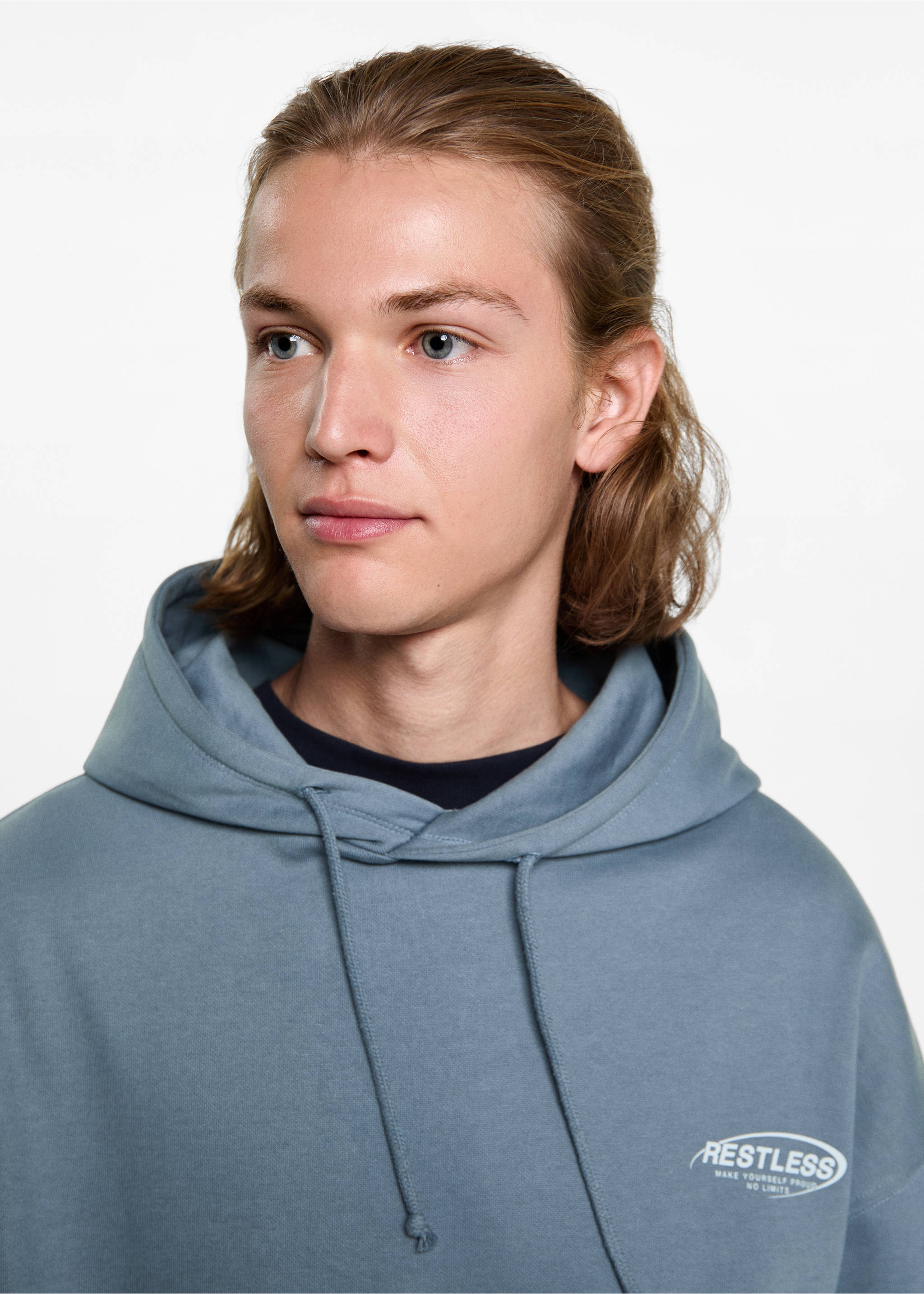 Printed hoodie - Details of the article 1, Blue. Ref: 77096349-00.