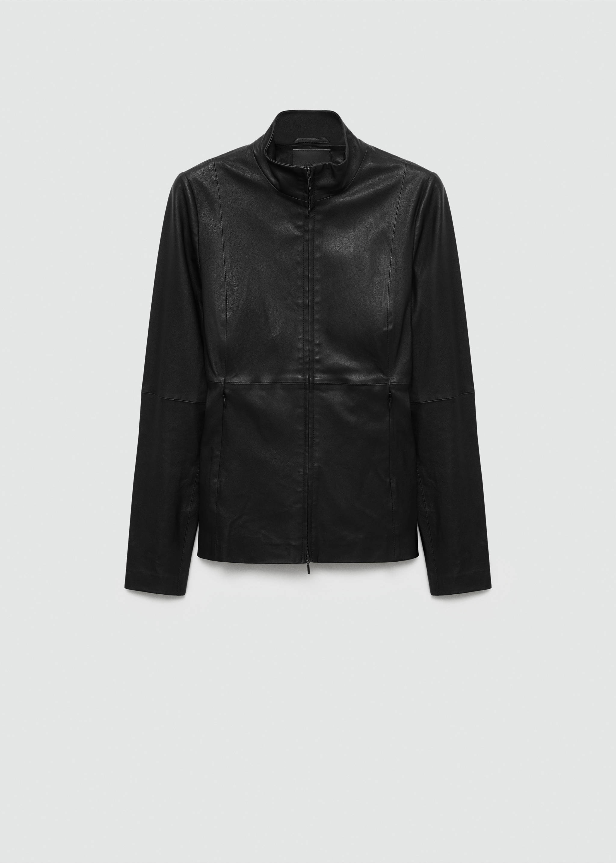 Fitted leather jacket with double zip - Article without model, Black. Ref: 77096355-00.